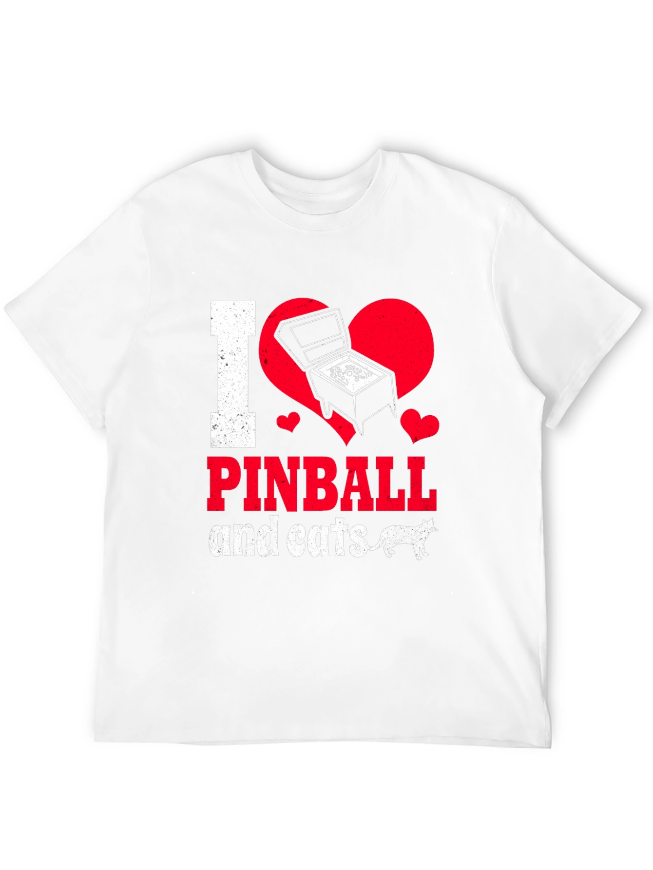 Black I Love Pinball and Cats Graphic T-Shirt view 12