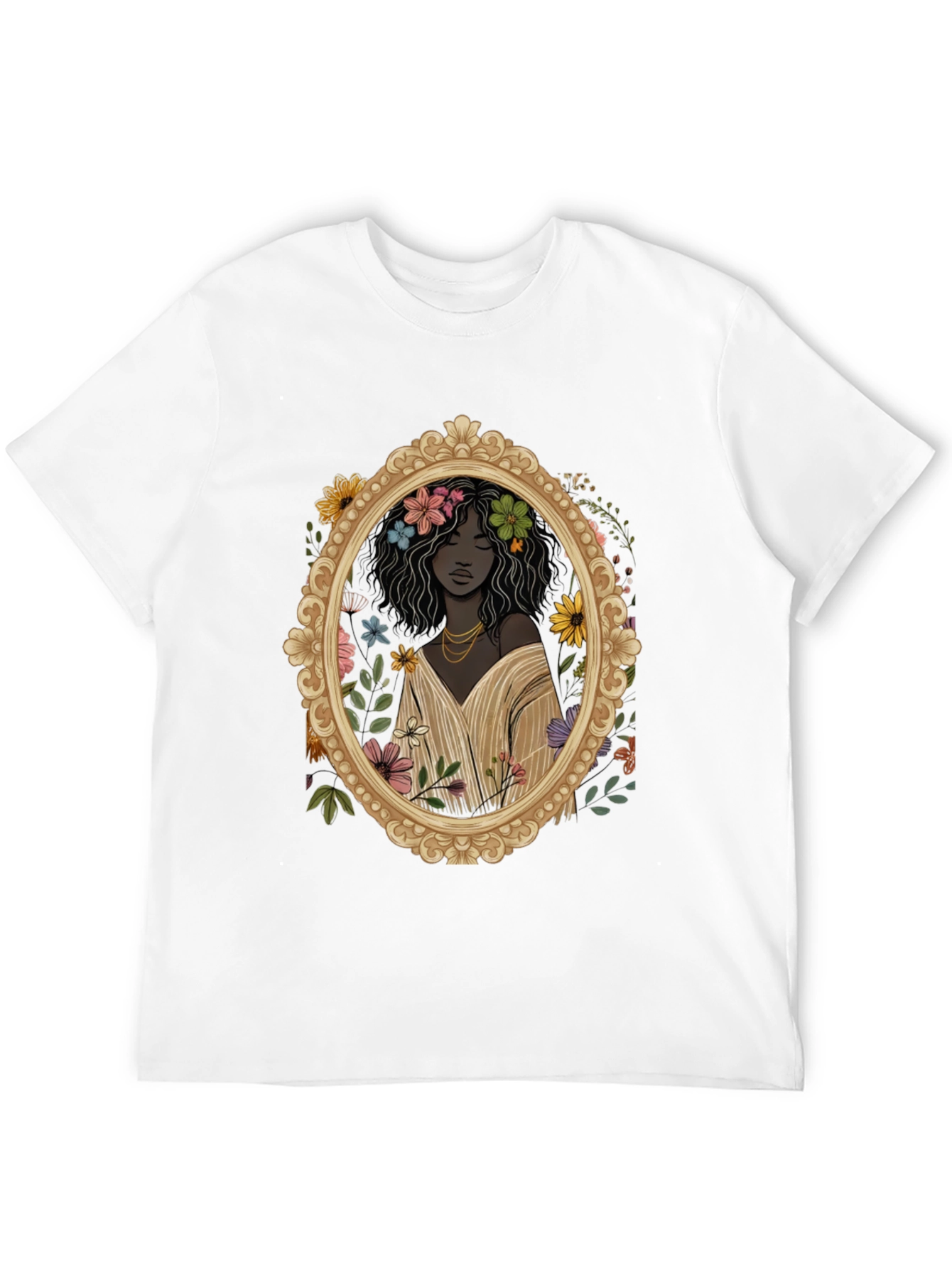 Black Floral Portrait Graphic Tee - Black Unisex T-Shirt view 12