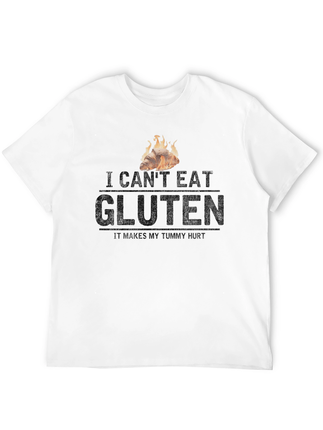 Black I Can't Eat Gluten Graphic Tee - Tummy Hurt Funny T-Shirt view 12