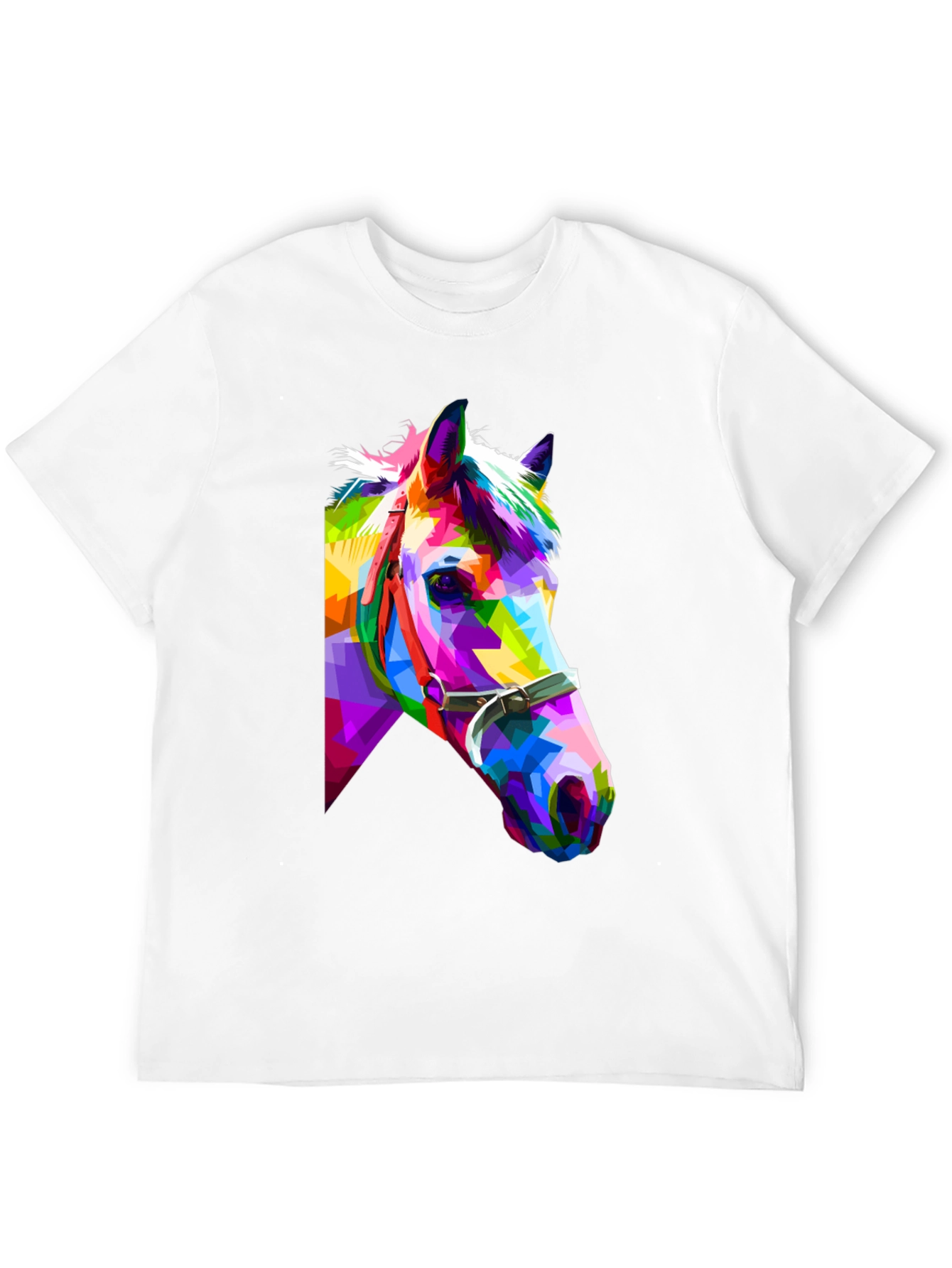 Black Geometric Horse Tee - Colorful Animal Art T-Shirt view 12