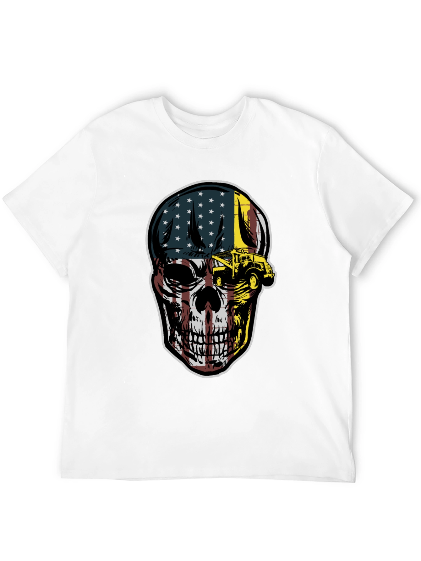 Black American Flag Skull Tow Truck T-Shirt view 12