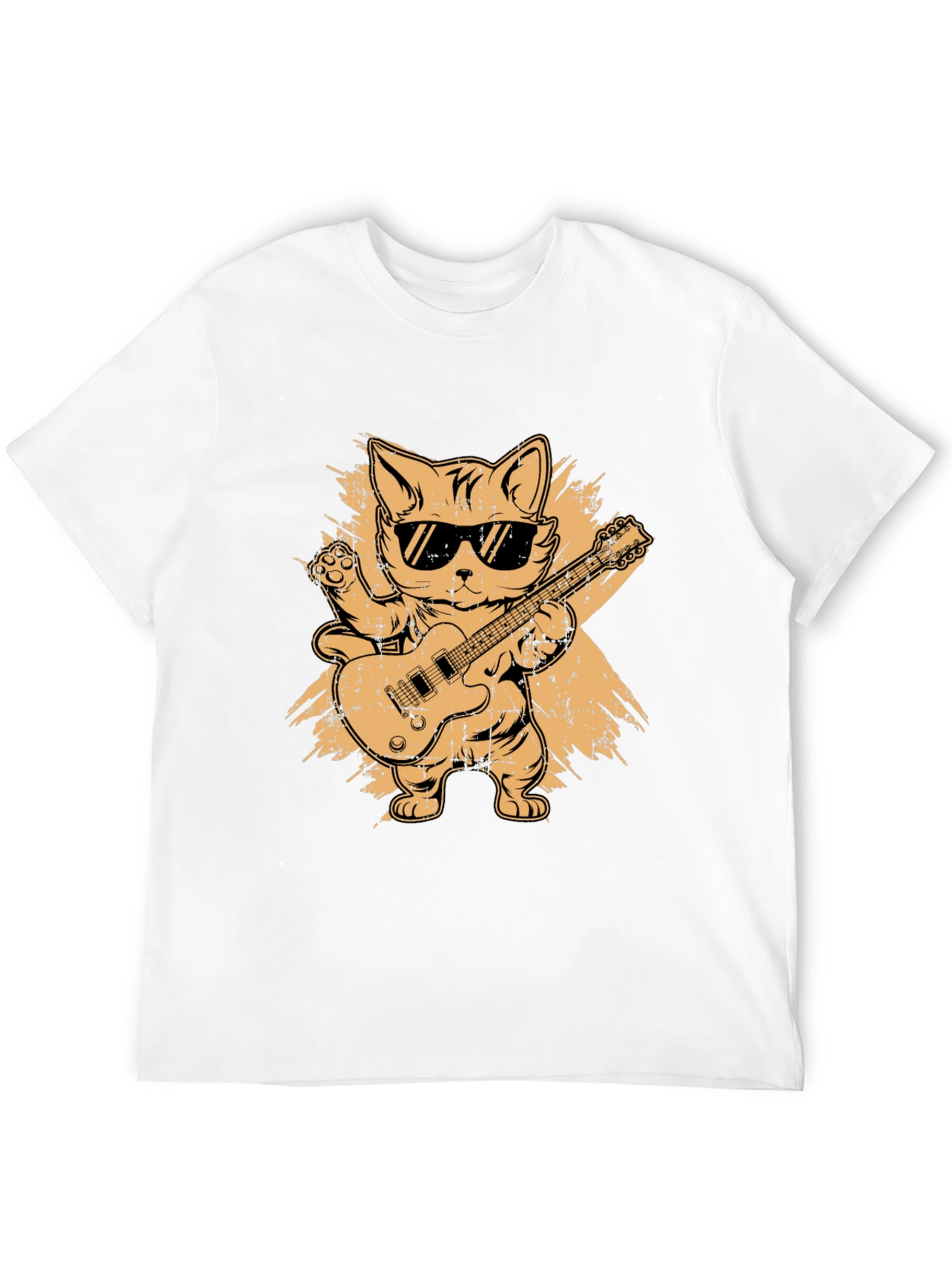 Black Cool Cat Guitarist Graphic T-Shirt view 12
