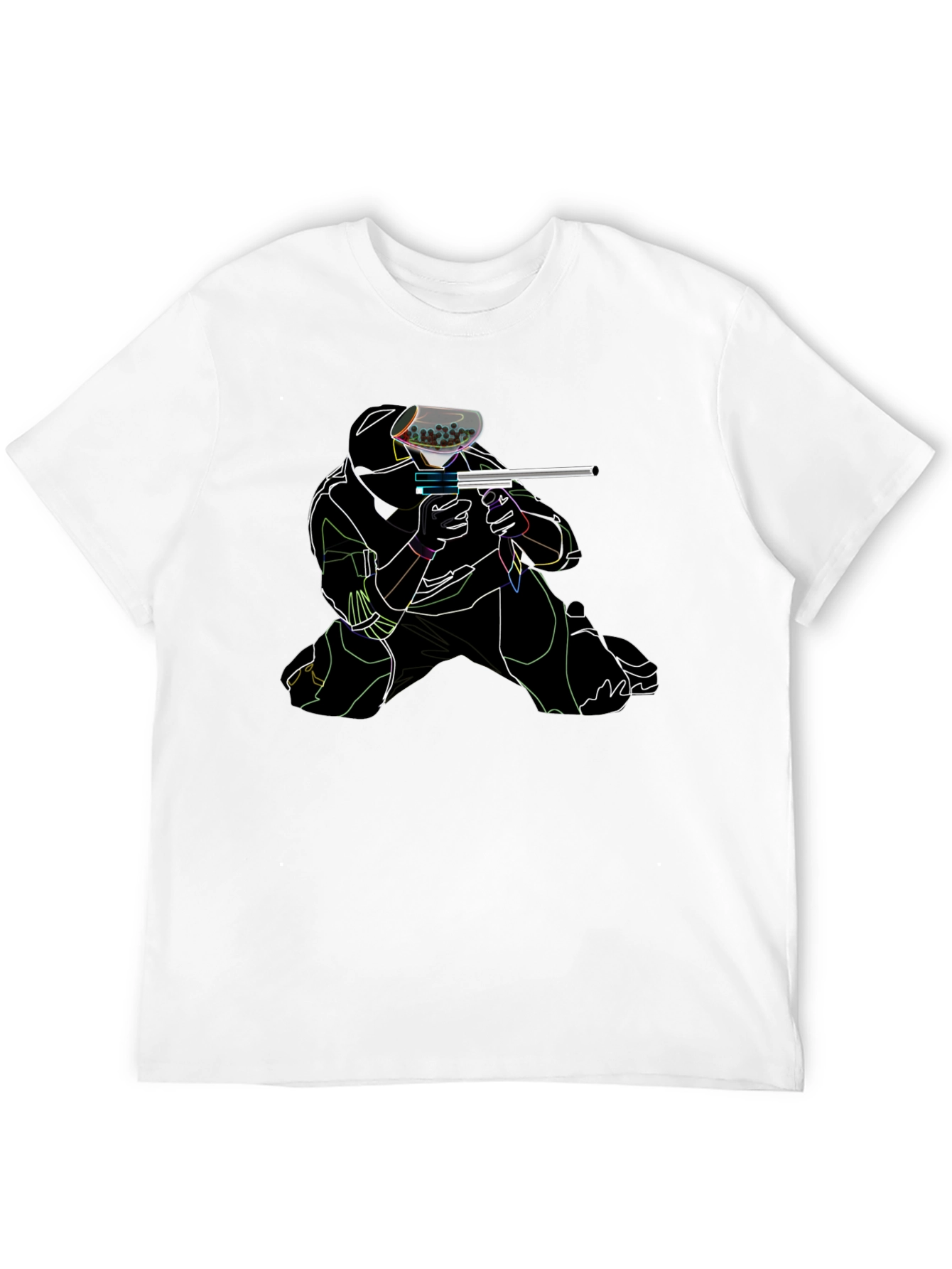 Black Neon Paintball Player Black T-Shirt view 12