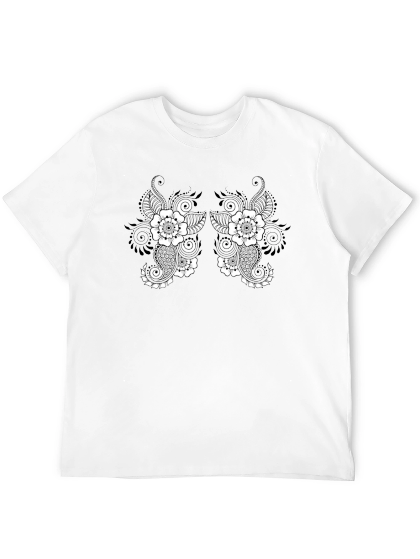 Black Black T-Shirt with Floral Paisley Design view 12