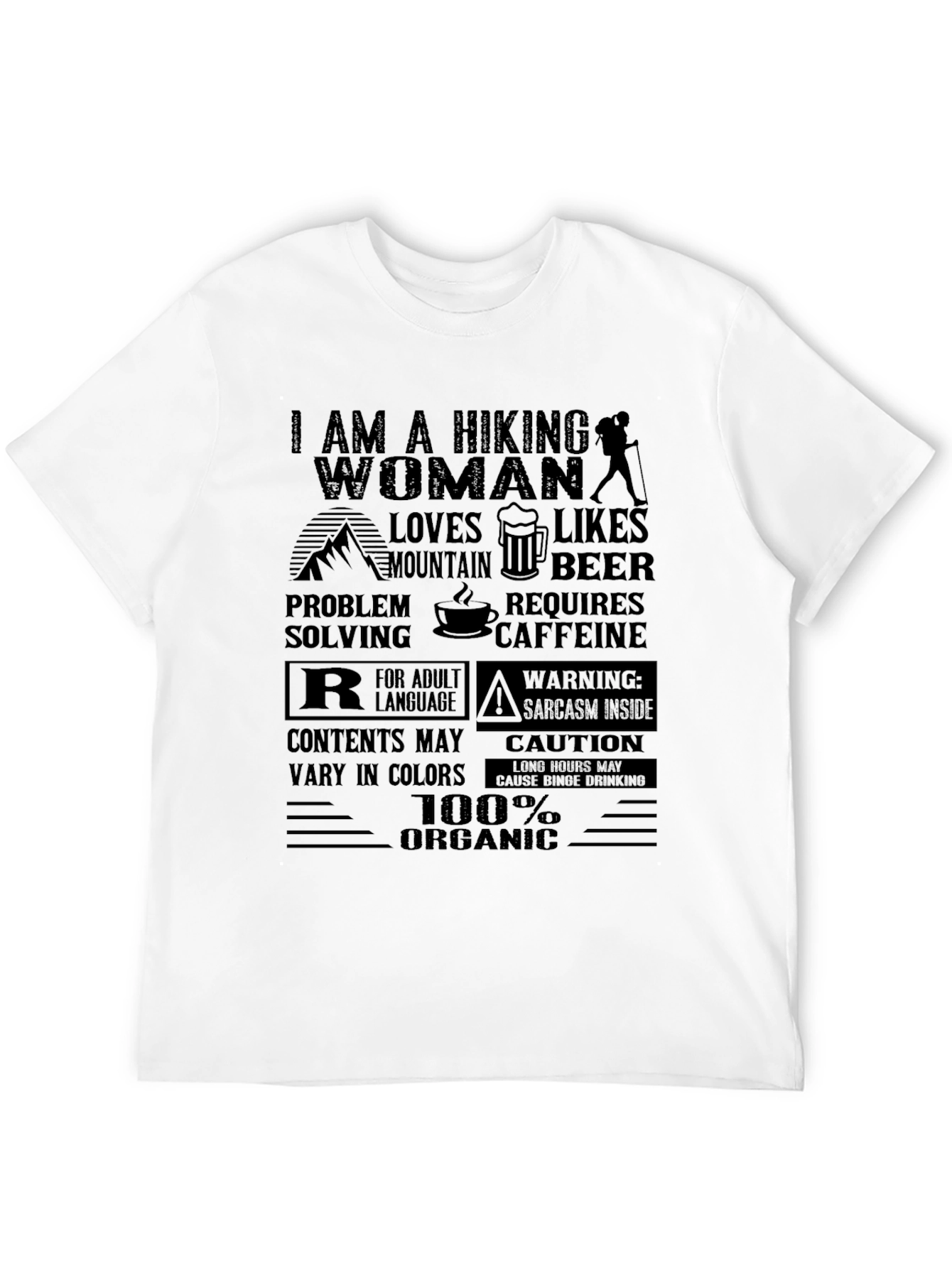 Black Hiking Woman Organic T-Shirt view 12