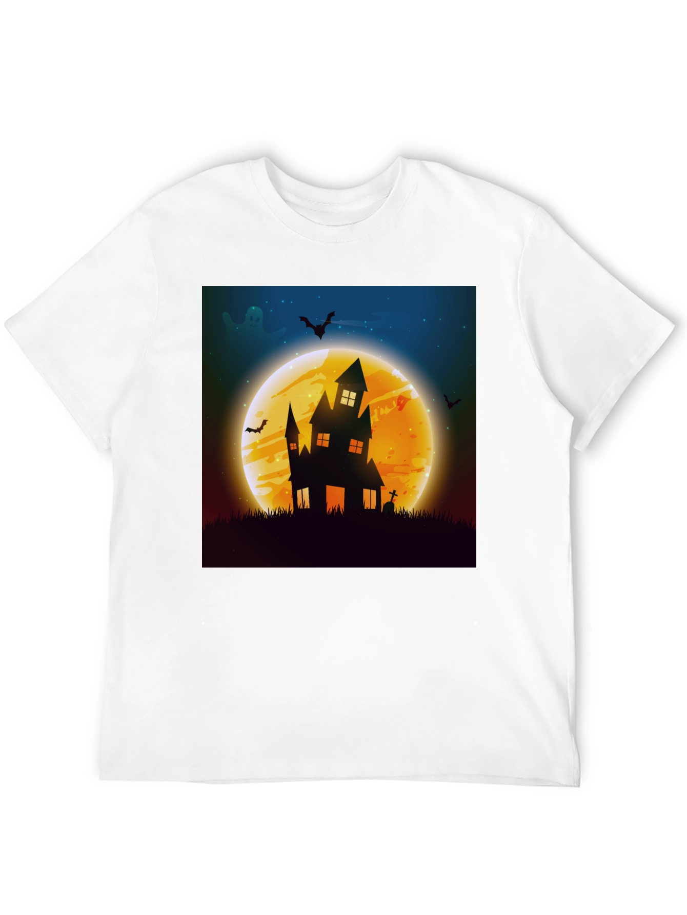 Black Spooky Halloween Haunted House Graphic Tee view 12