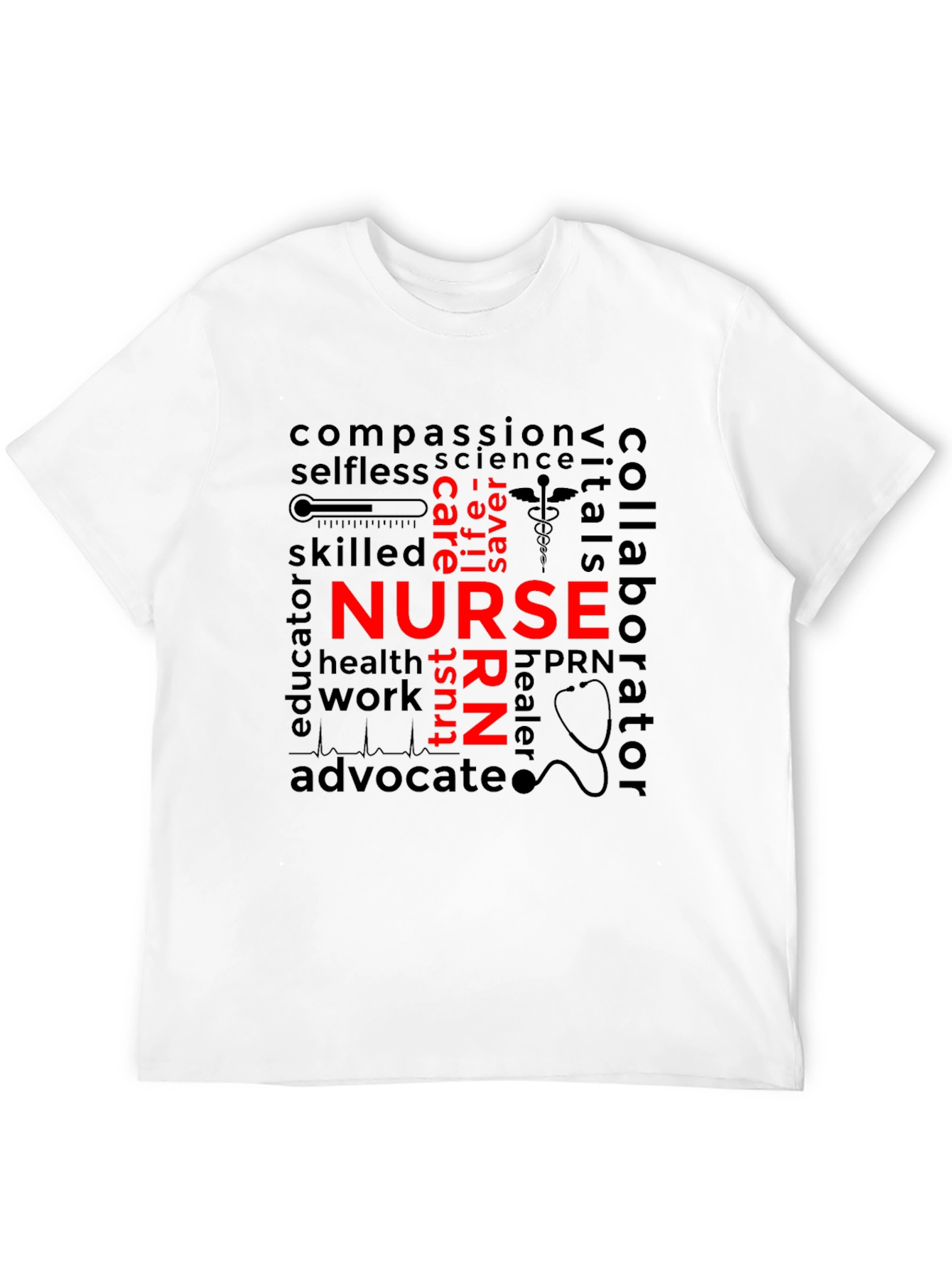 Black Nurse Word Art T-Shirt - Black Unisex view 12