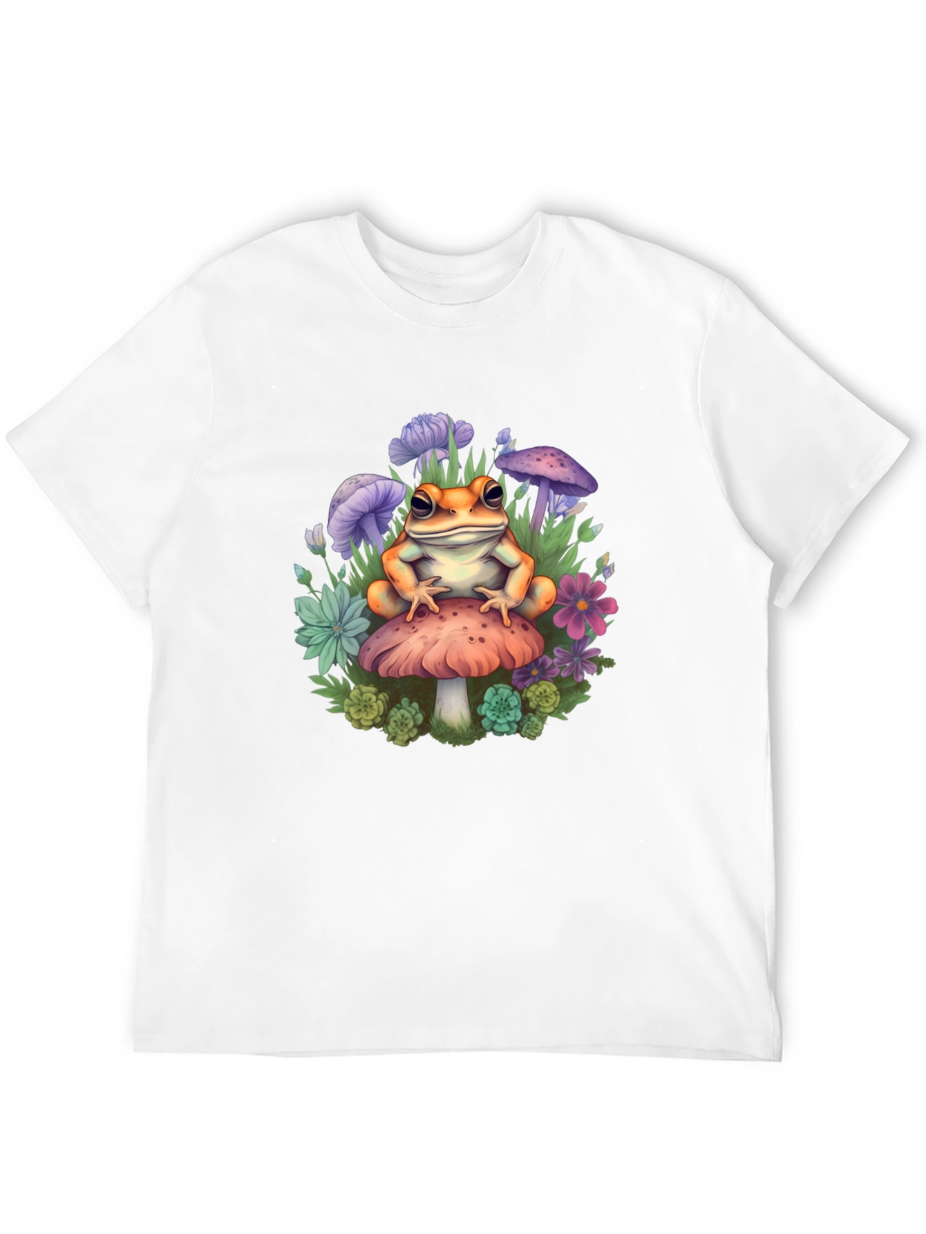 Black Frog on Mushroom Graphic Tee - Whimsical Toadstool Design view 12