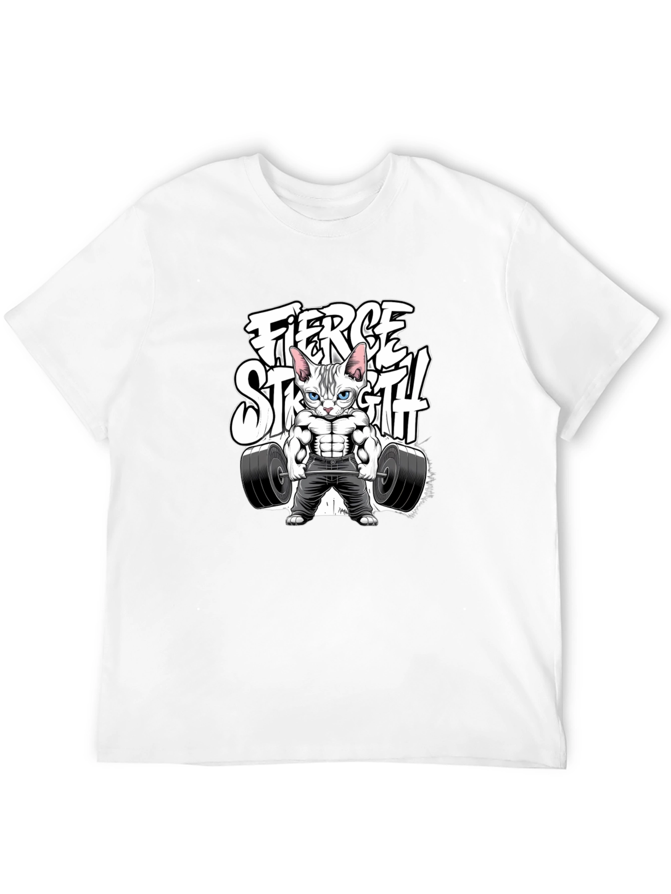 Fierce Strength Cat T-Shirt - Gym Humor Tee - 12