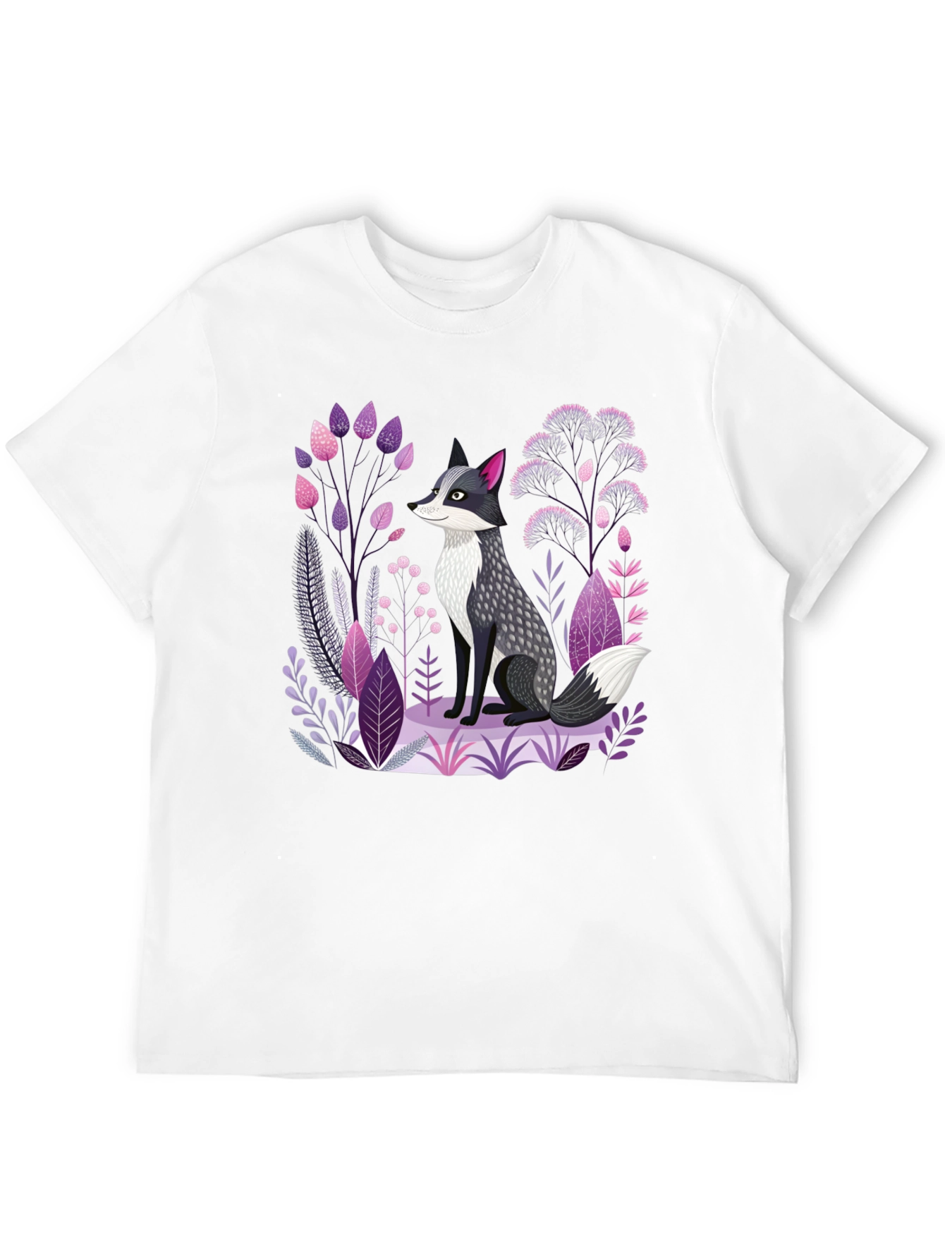Black Fox & Floral Graphic Print Black T-Shirt view 12