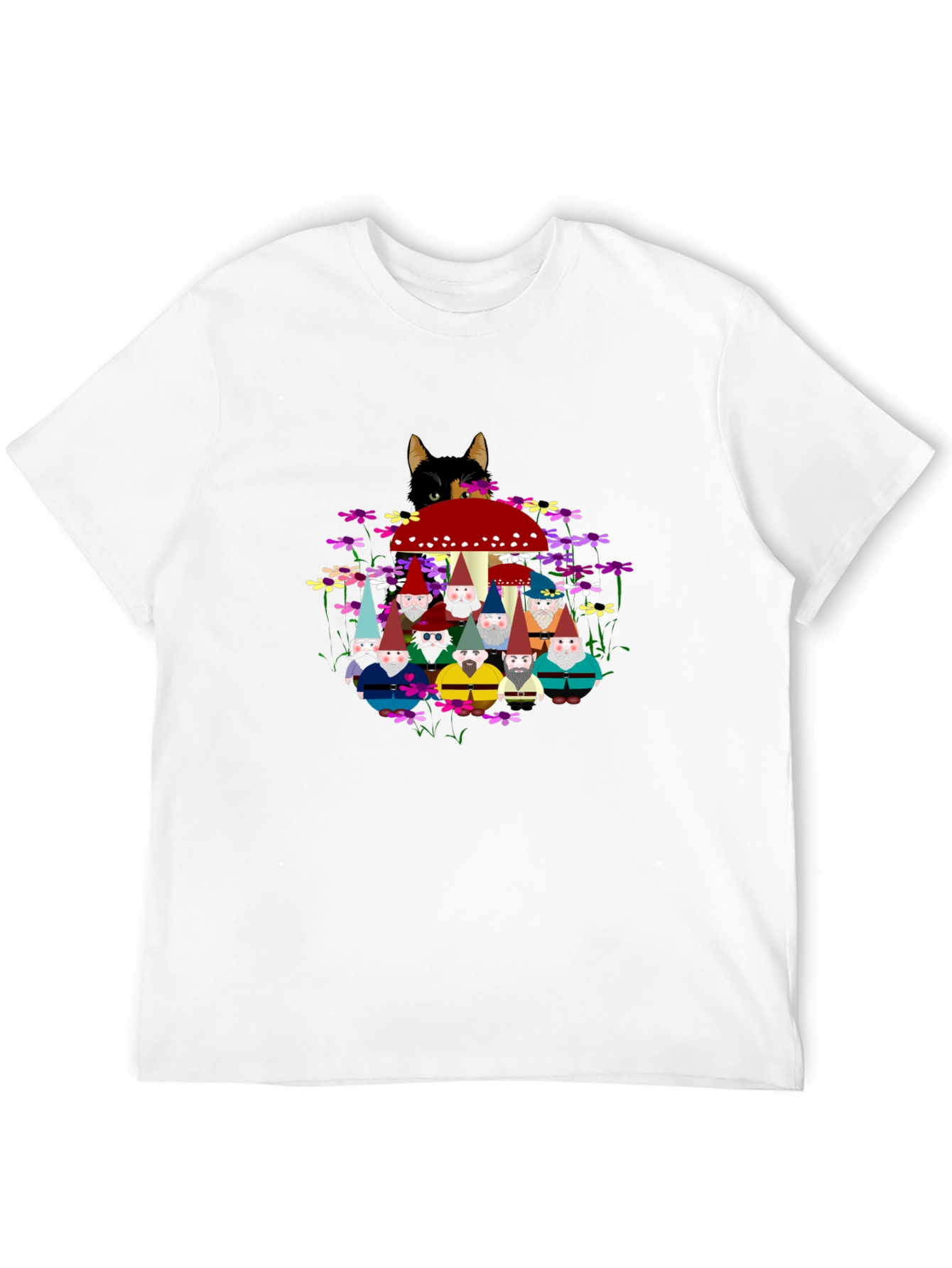 Black Gnome & Cat Graphic Tee - Funky Crew Neck view 12