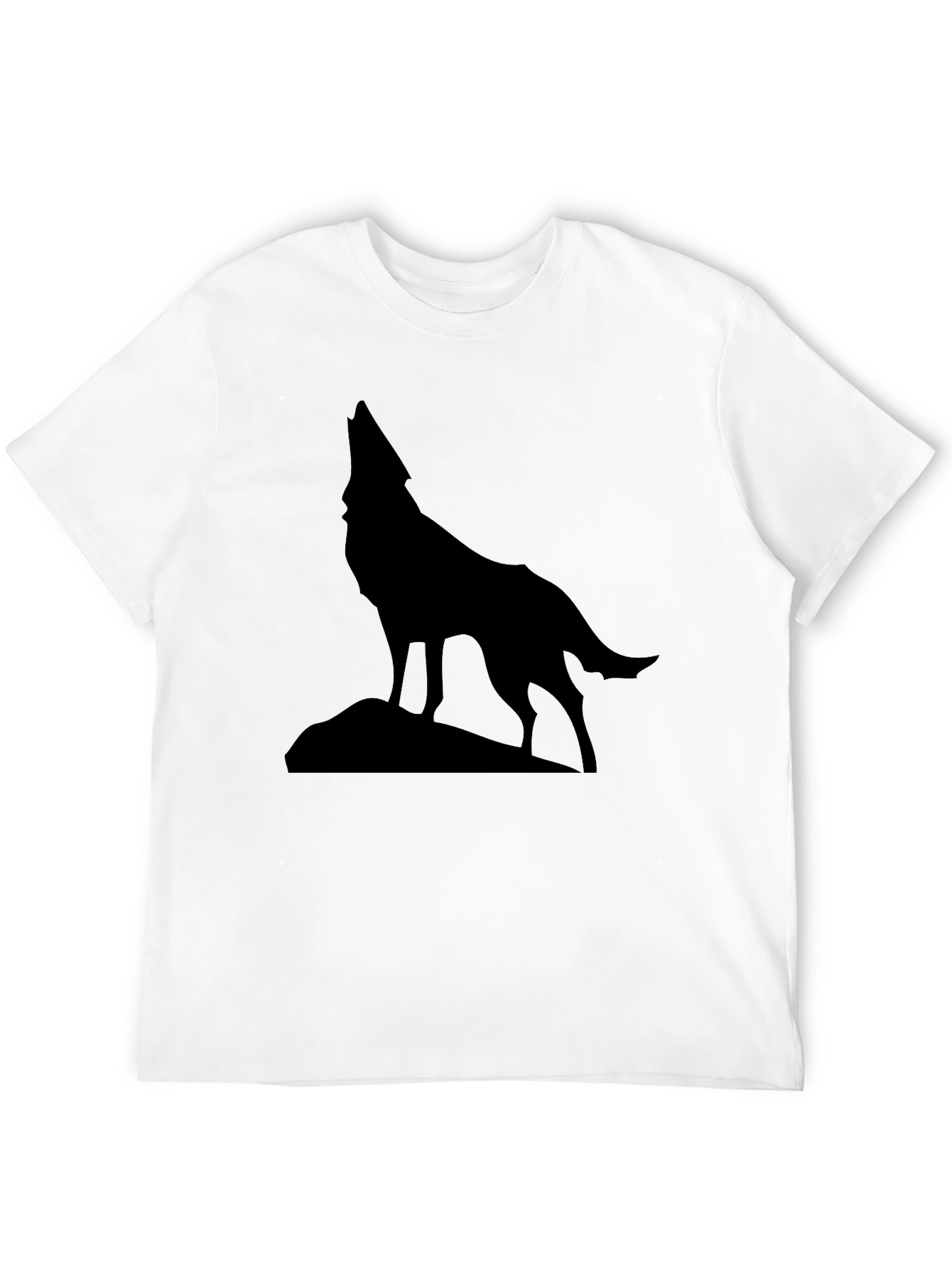 Wolf Howling Silhouette Graphic Tee - Black Cotton - 12
