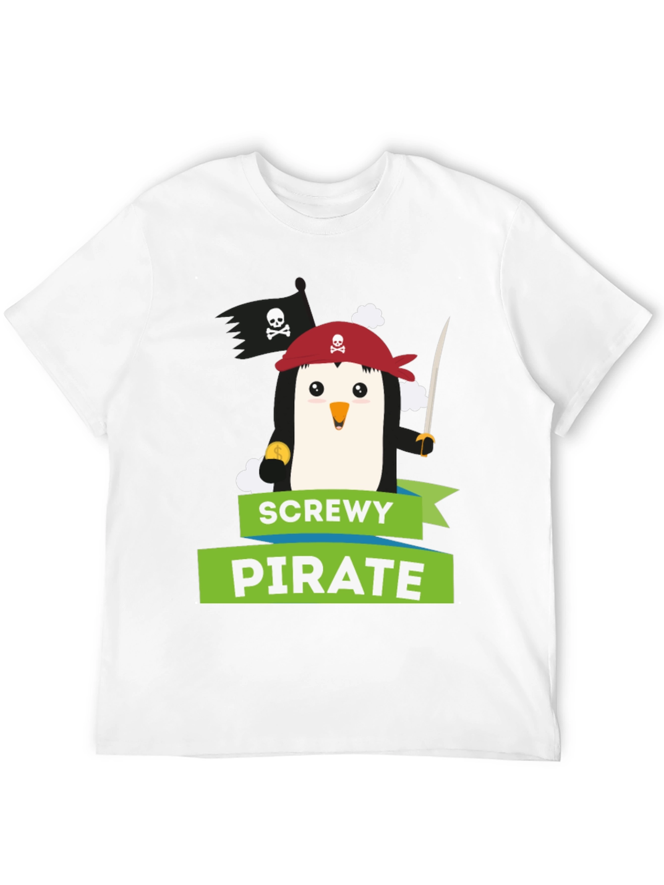 Black Screw Pirate Penguin T-Shirt - Funny Cartoon Tee view 12