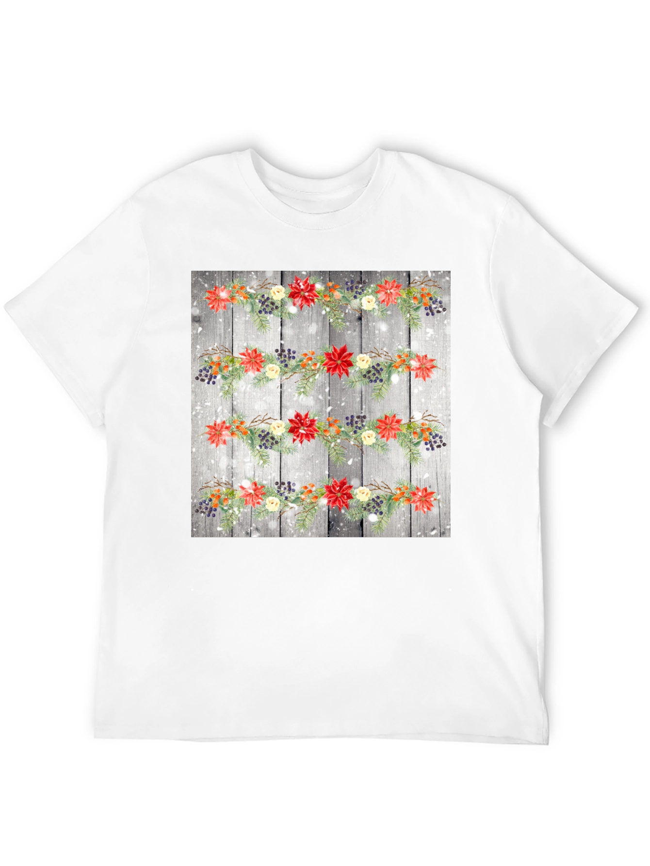 Black Festive Floral Garland T-Shirt view 12