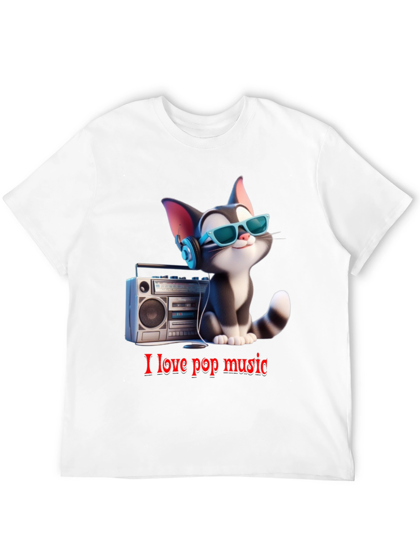 Black Cool Cat Loves Pop Music T-Shirt view 12