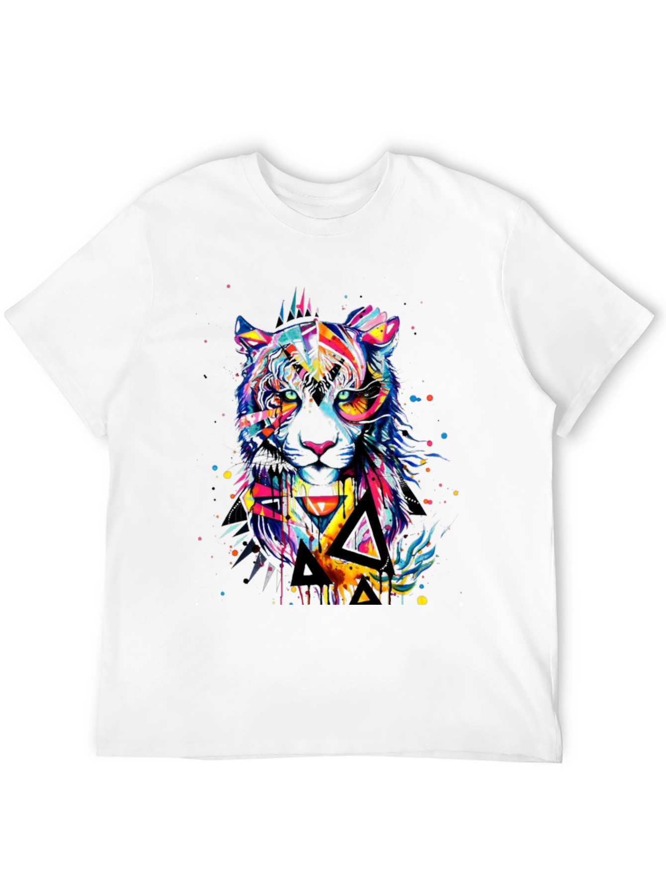Black Colorful Geometric Tiger Graphic T-Shirt view 12