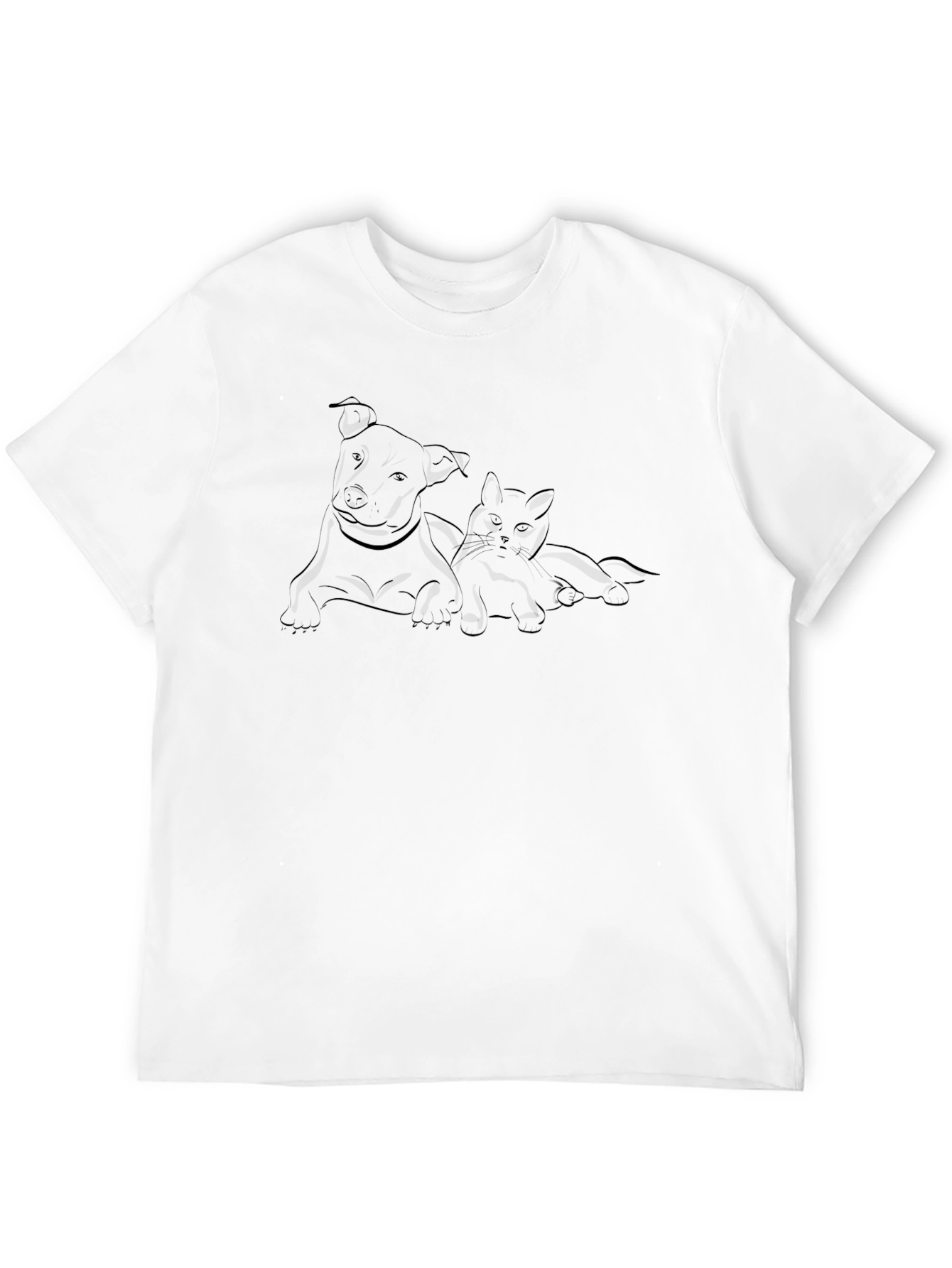 Black Dog and Cat Line Art T-Shirt - Black view 12