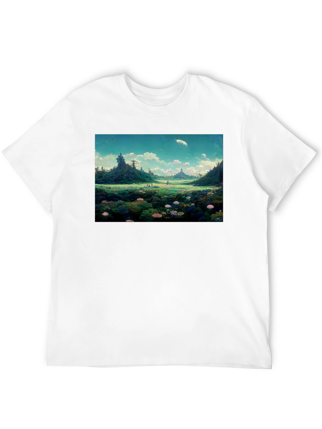 Black Whimsical Landscape Graphic Tee - Nature Lover's Shirt view 12