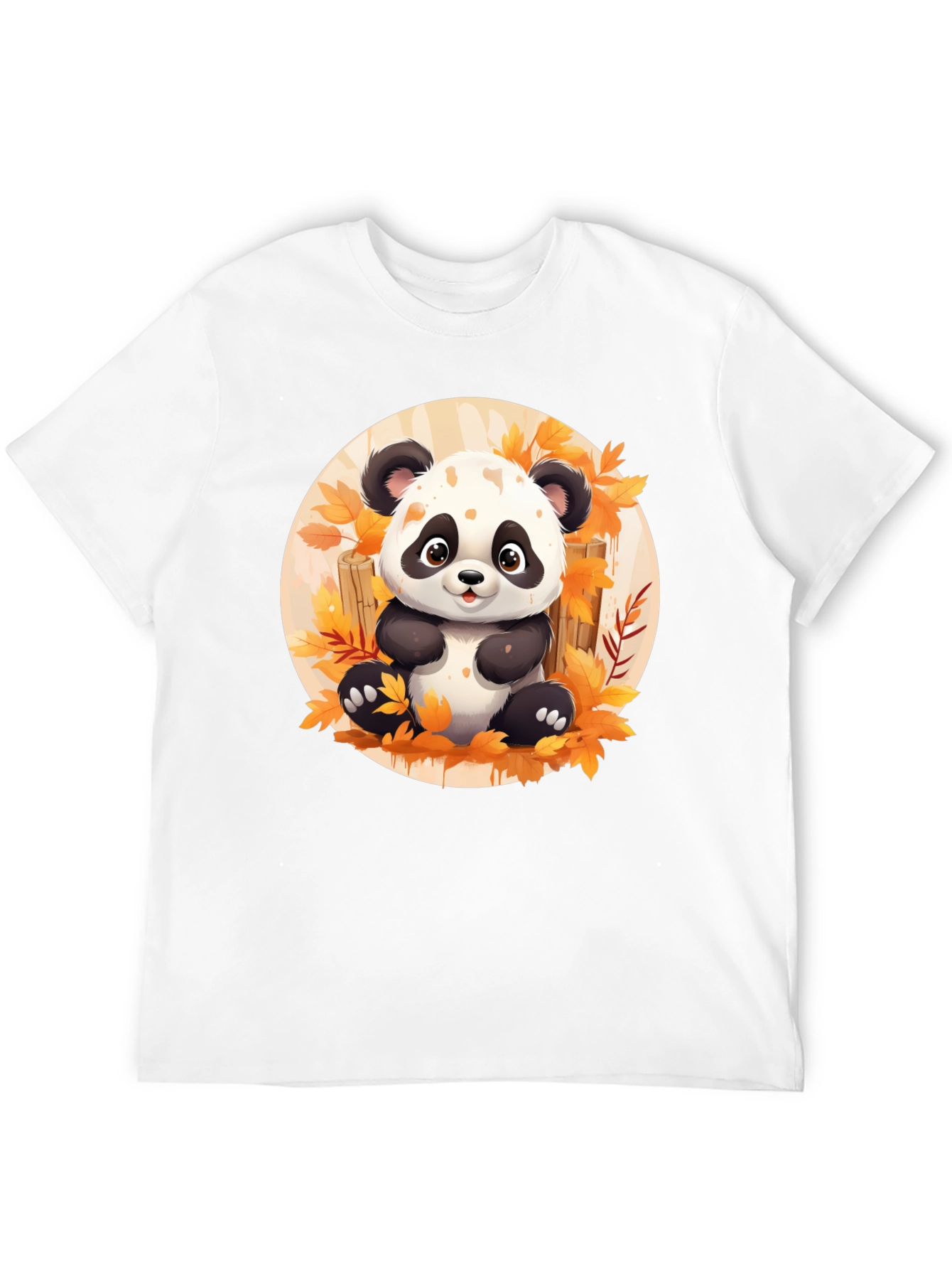 Black Cute Panda T-Shirt - Autumn Leaves Design view 12