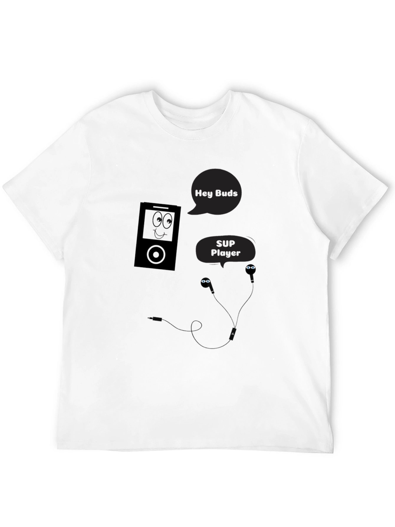 Black Hey Buds! Black Graphic Tee - Music Player Humor view 12