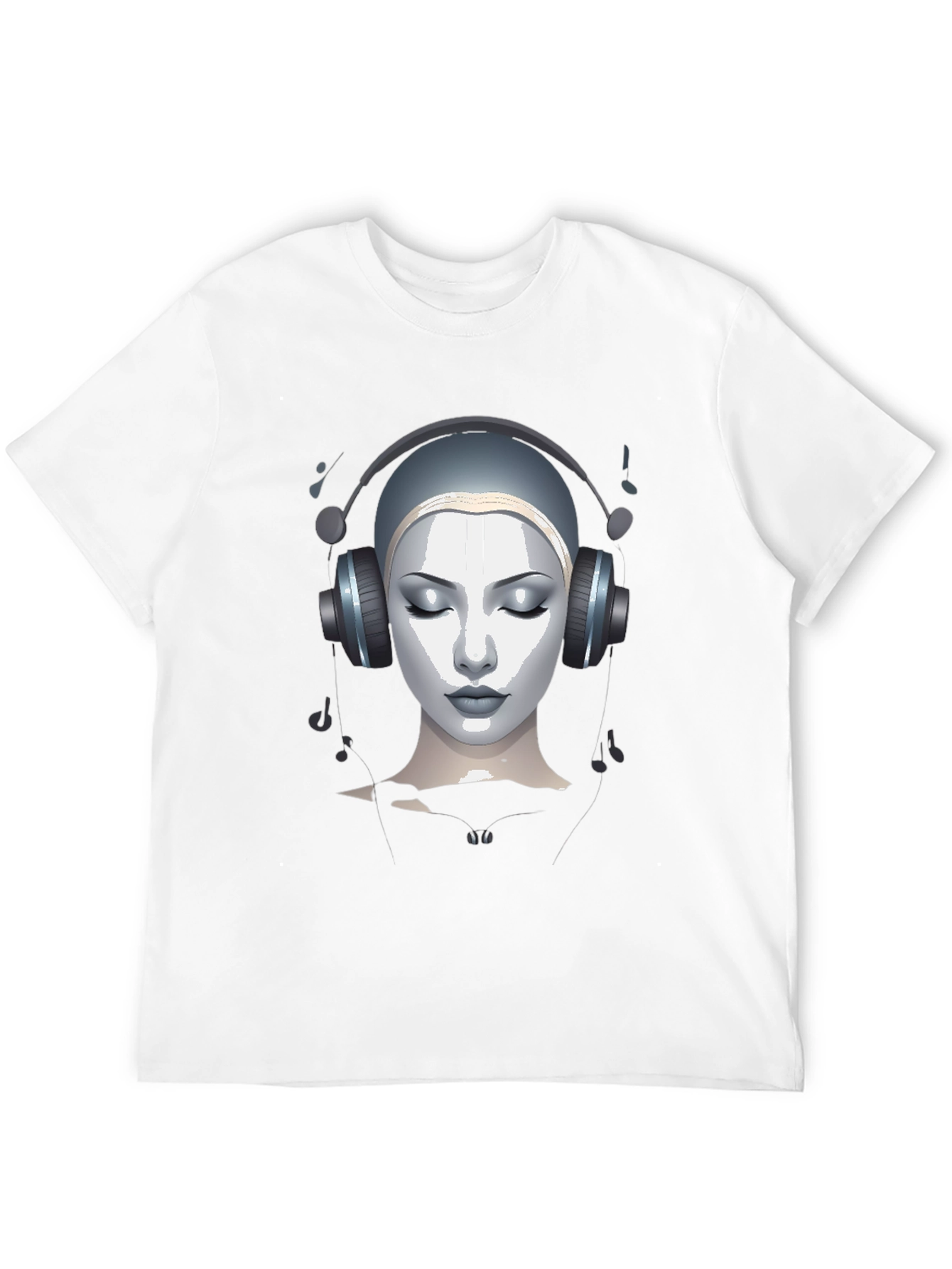 Black Abstract Woman with Headphones Graphic Tee view 12