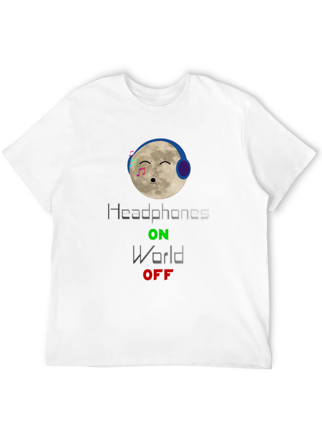 Black Headphones On World Off T-Shirt - Moon Music Design view 12
