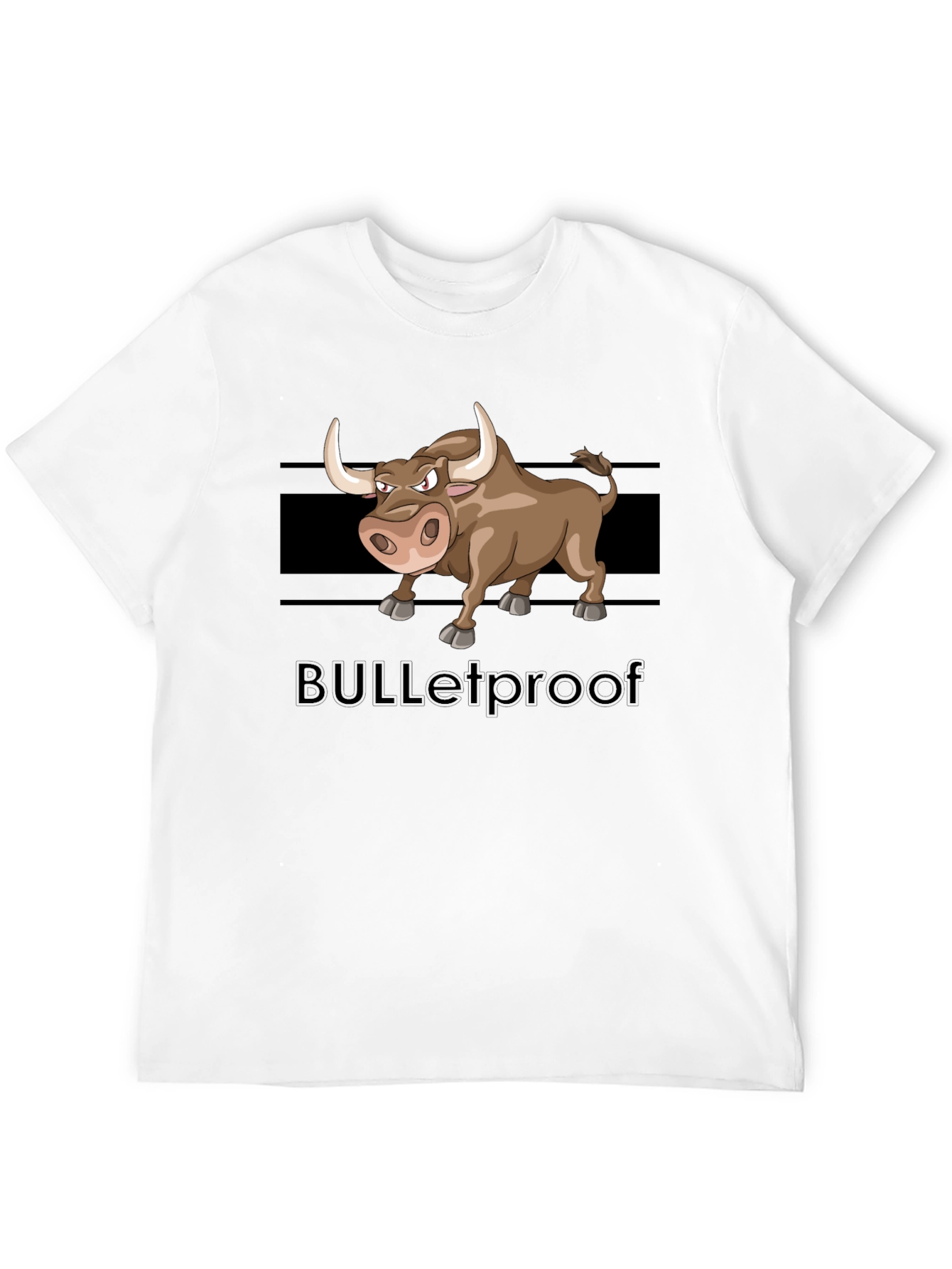 Black Cartoon Bull Graphic Tee - "BULLETproof" Black T-Shirt view 12