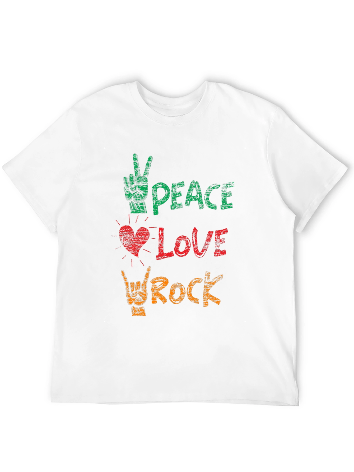 Black Peace Love Rock Graphic Tee - Black Cotton T-Shirt view 12
