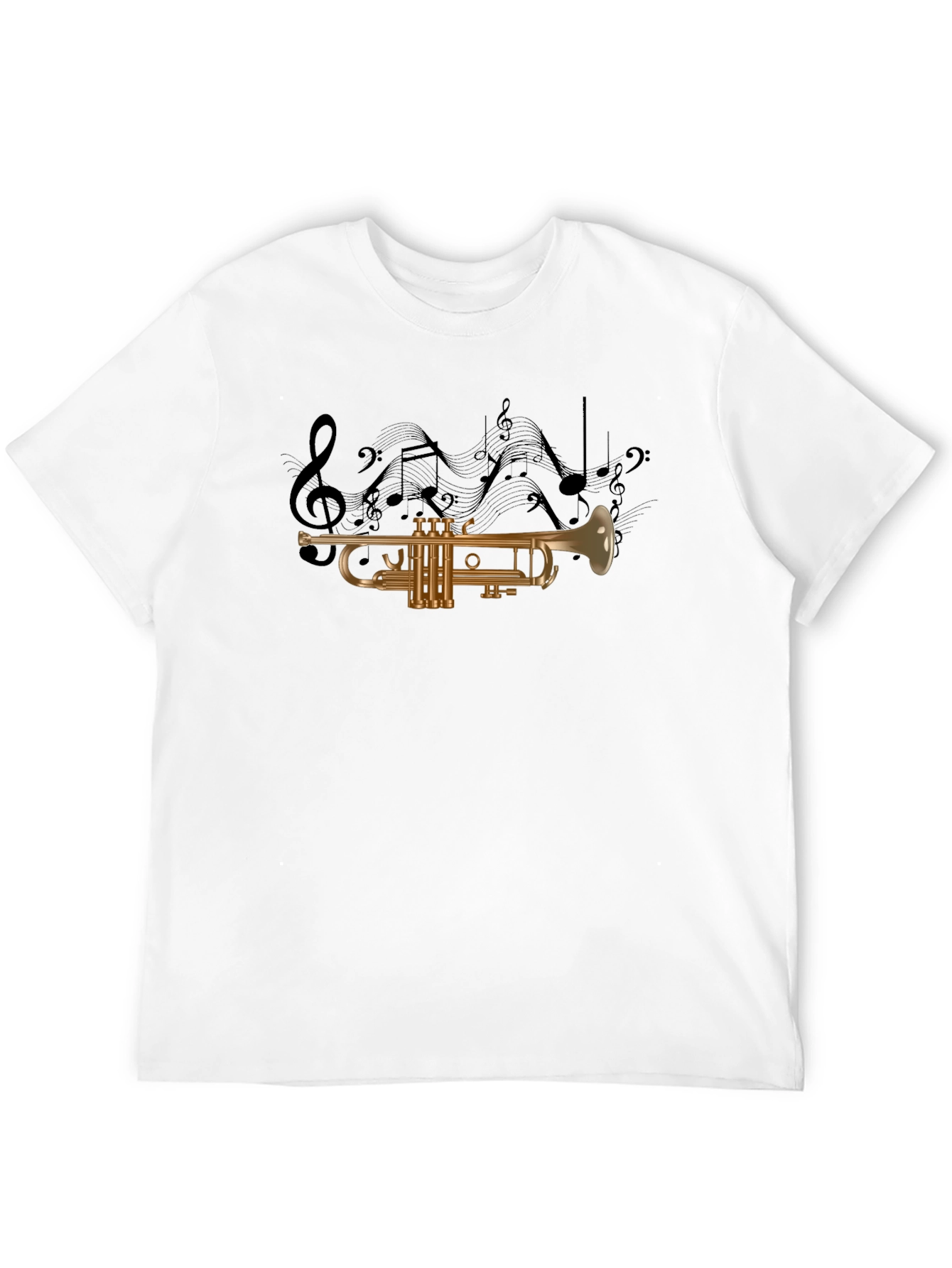 Black Musical Trumpet Graphic T-Shirt - Black Cotton Tee view 12