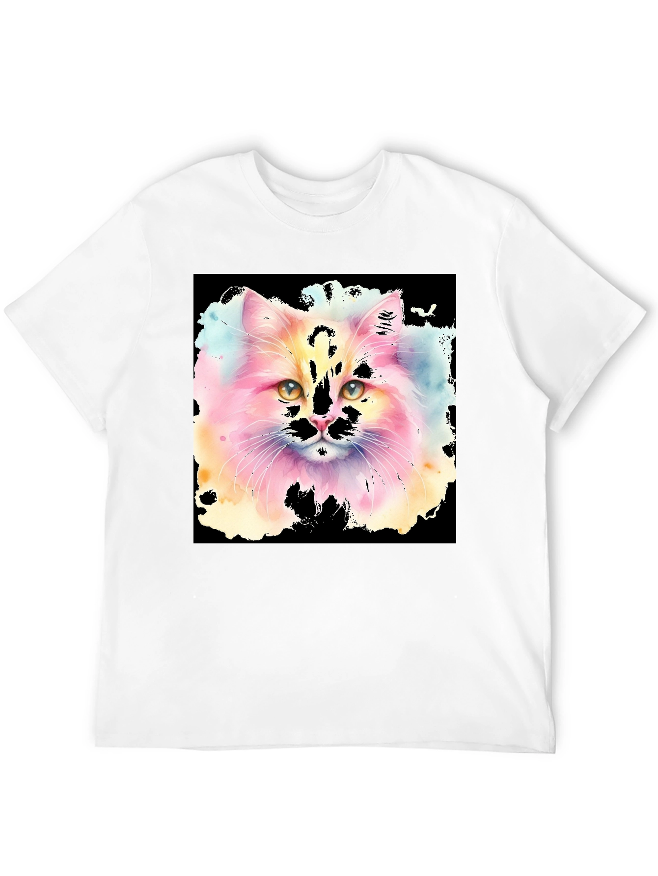 Black Watercolor Cat Graphic Tee - Black Cotton T-Shirt view 12