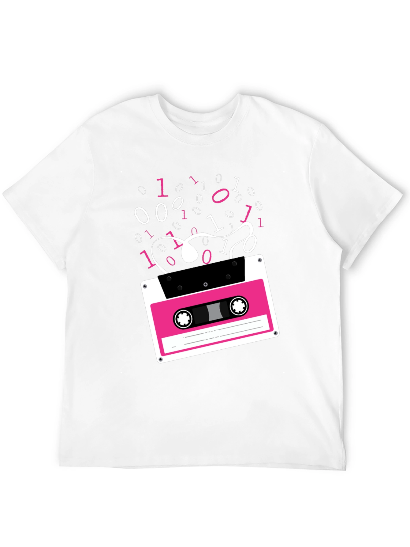 Black Retro Cassette Tape Binary Code Graphic Tee view 12