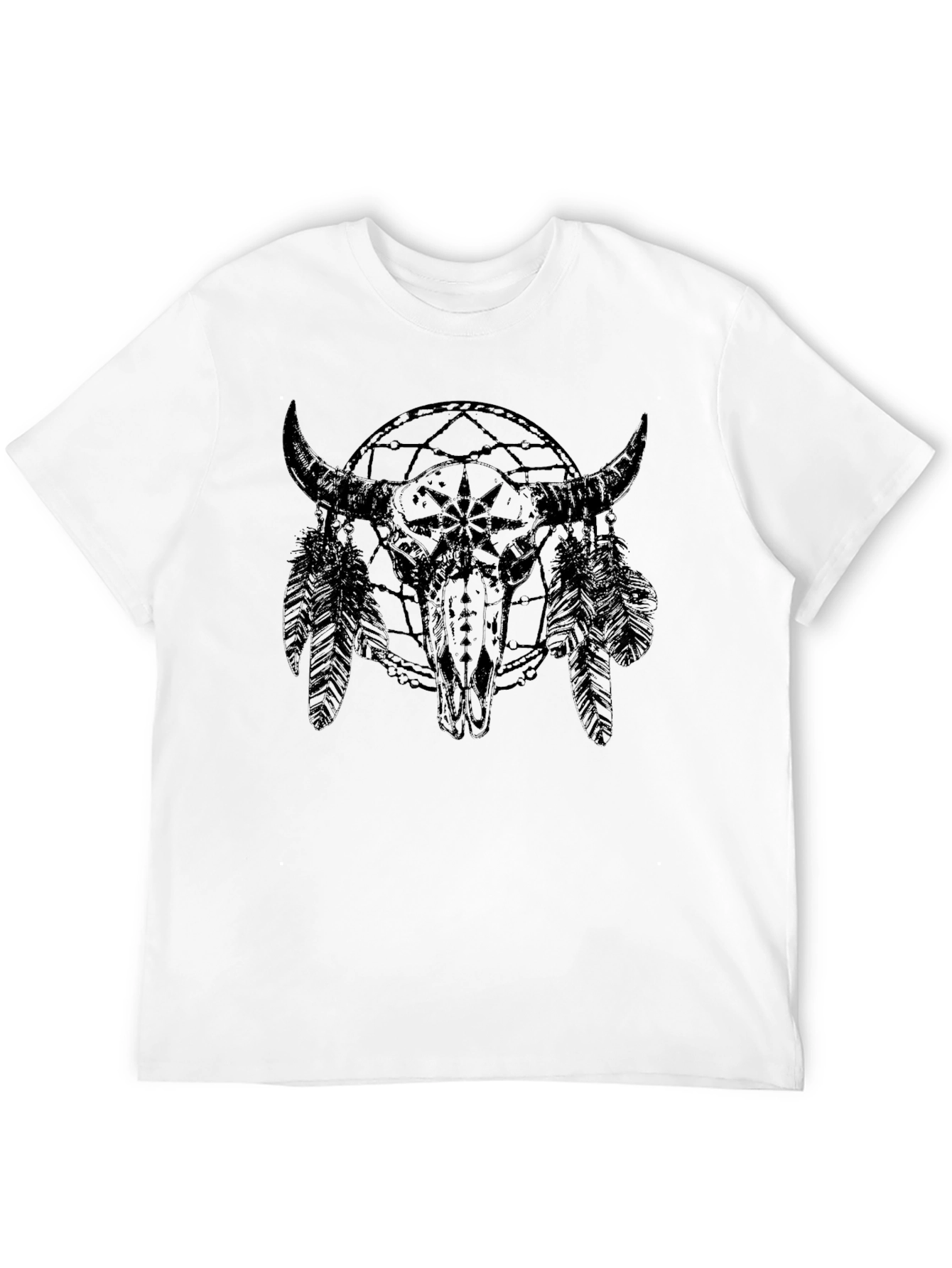 Black Buffalo Skull Dreamcatcher Men's Black T-Shirt view 12