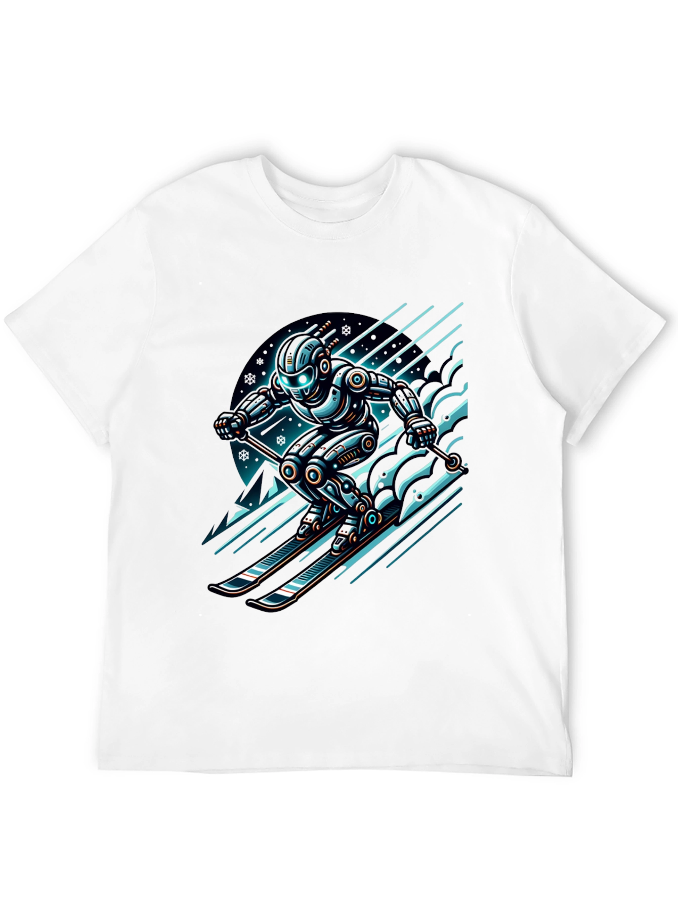 Black Robot Skier Graphic Tee - Black Cotton T-Shirt view 12