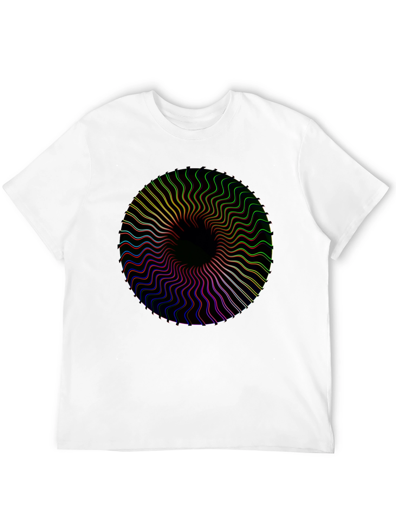 Black Vortex Tee: Black Shirt with Psychedelic Circle Design view 12