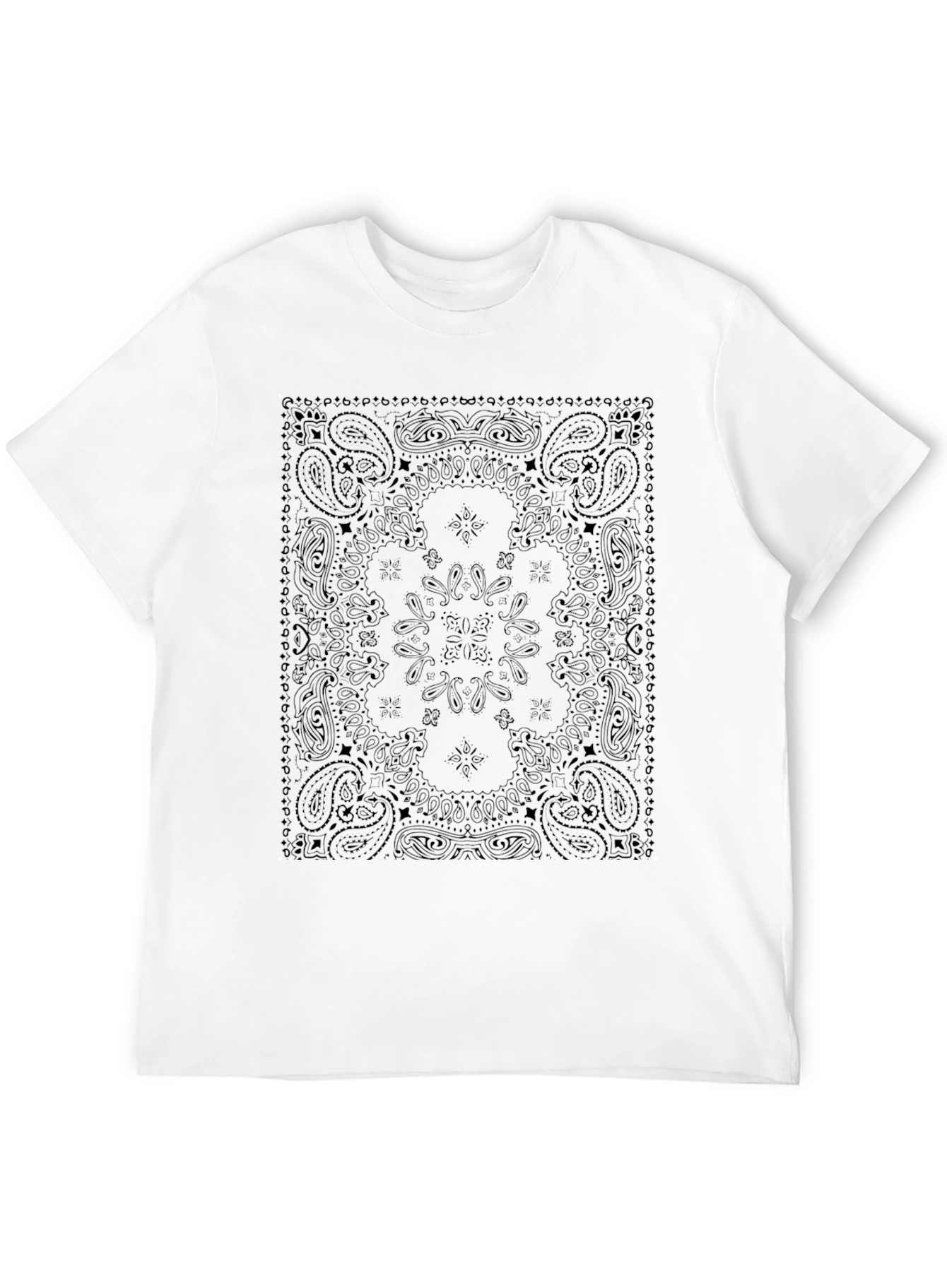 Black Men's Black Bandana Print Crew Neck T-Shirt view 12