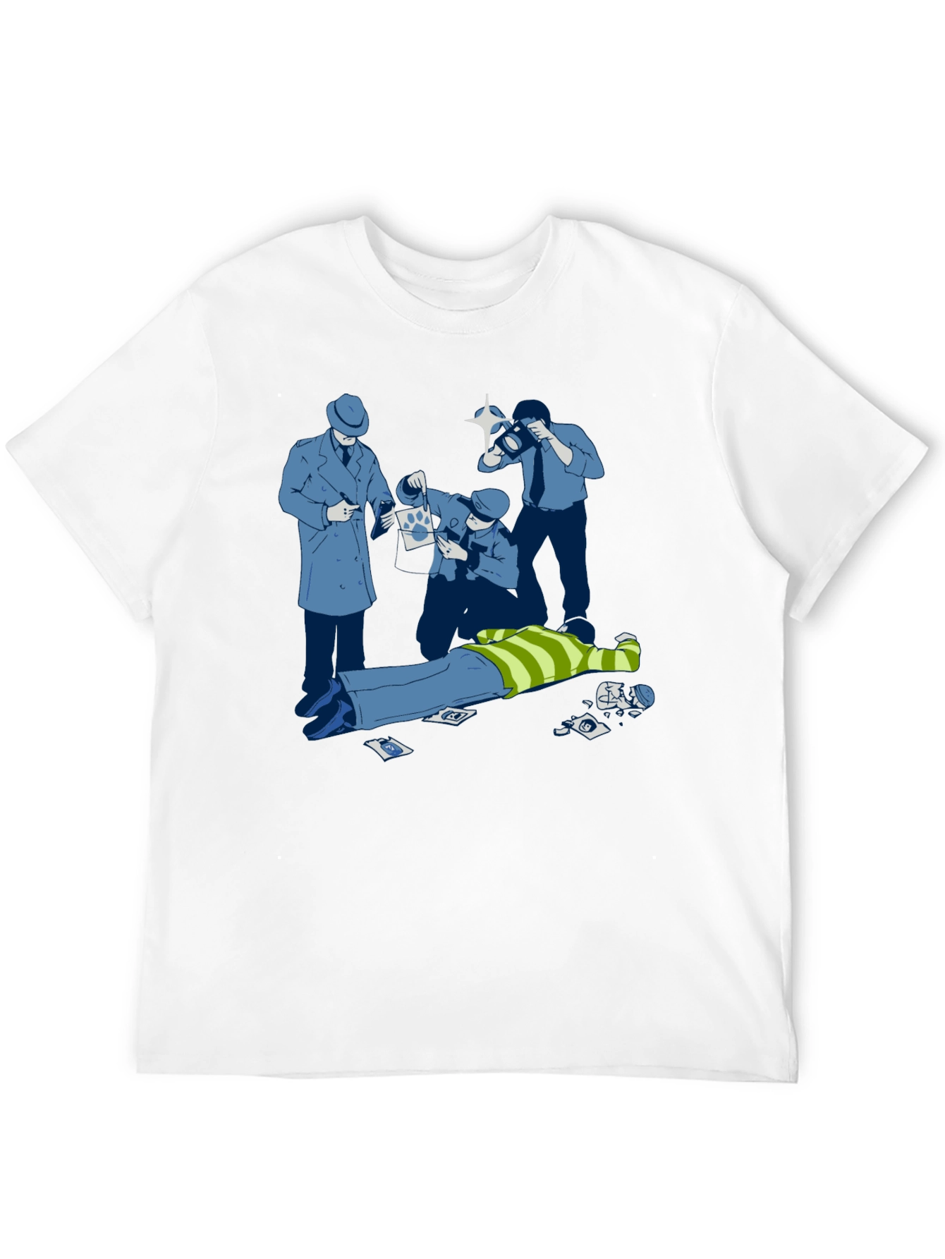 Black Cartoon Crime Scene Black T-Shirt view 12