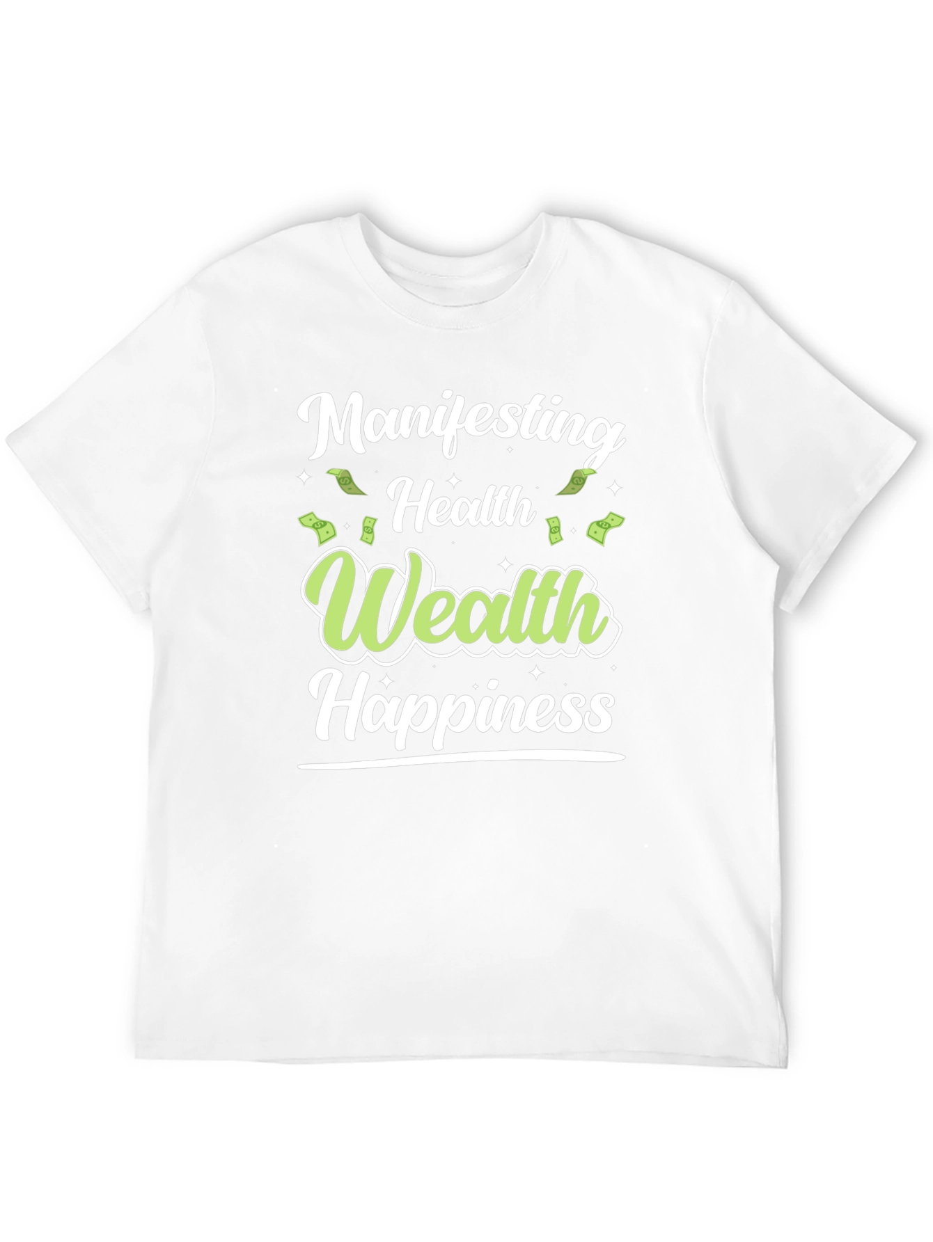 Black Manifesting Health Wealth Happiness Black T-Shirt view 12
