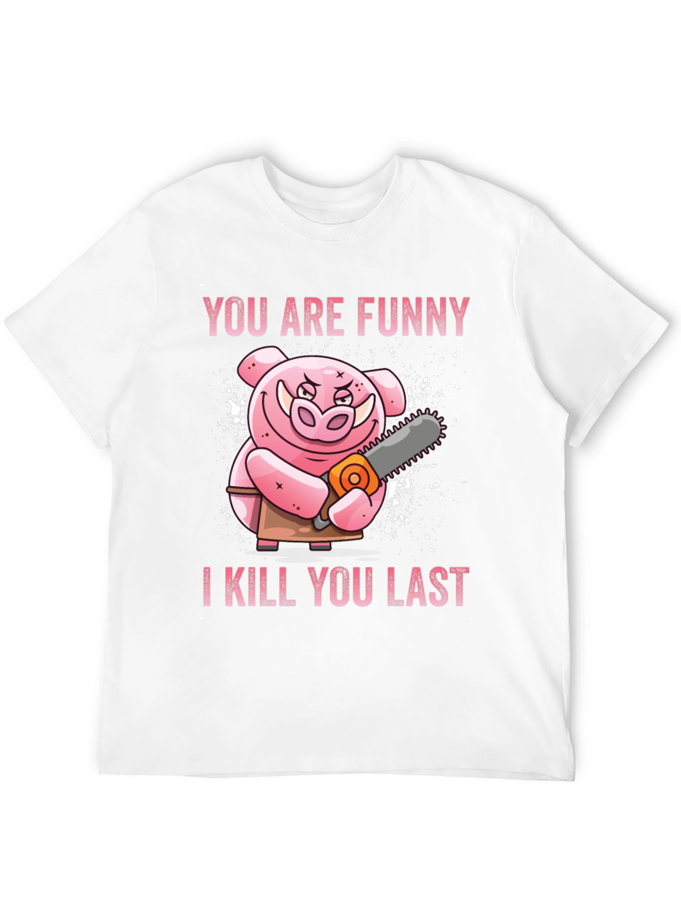 Black Funny Pig with Chainsaw Graphic Tee view 12