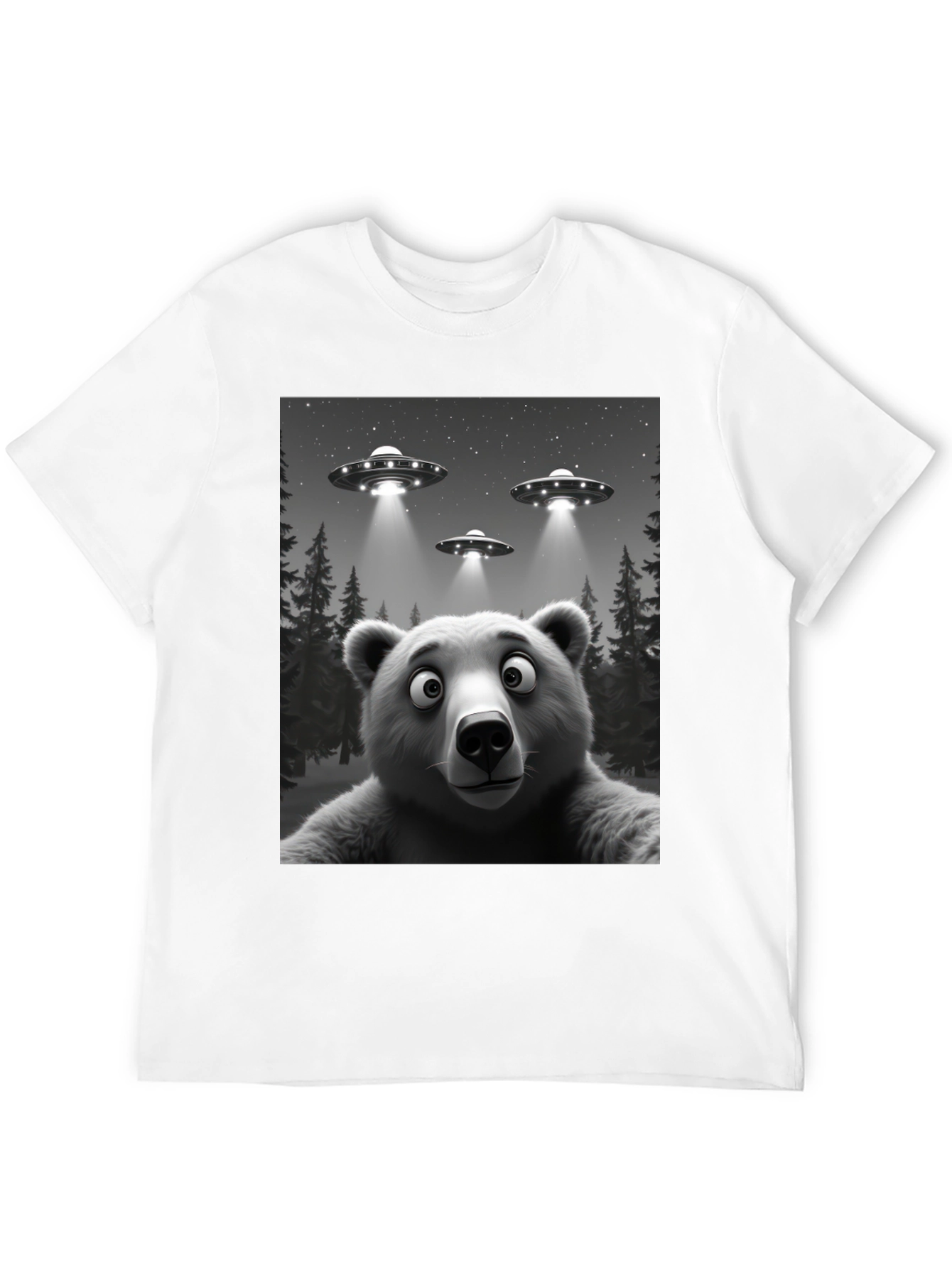 Black UFO Bear T-Shirt - Black Cotton Novelty Tee view 12