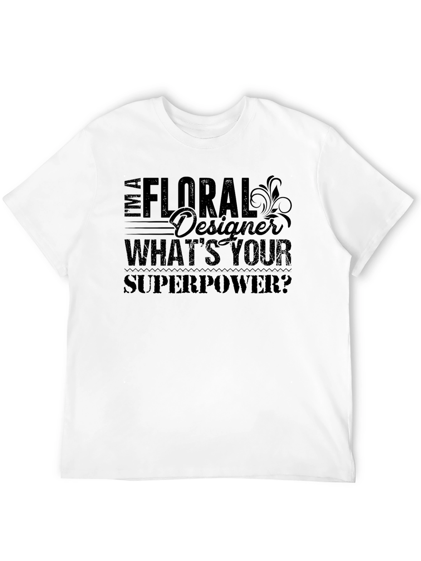 Black Floral Designer Superpower Black T-Shirt view 12