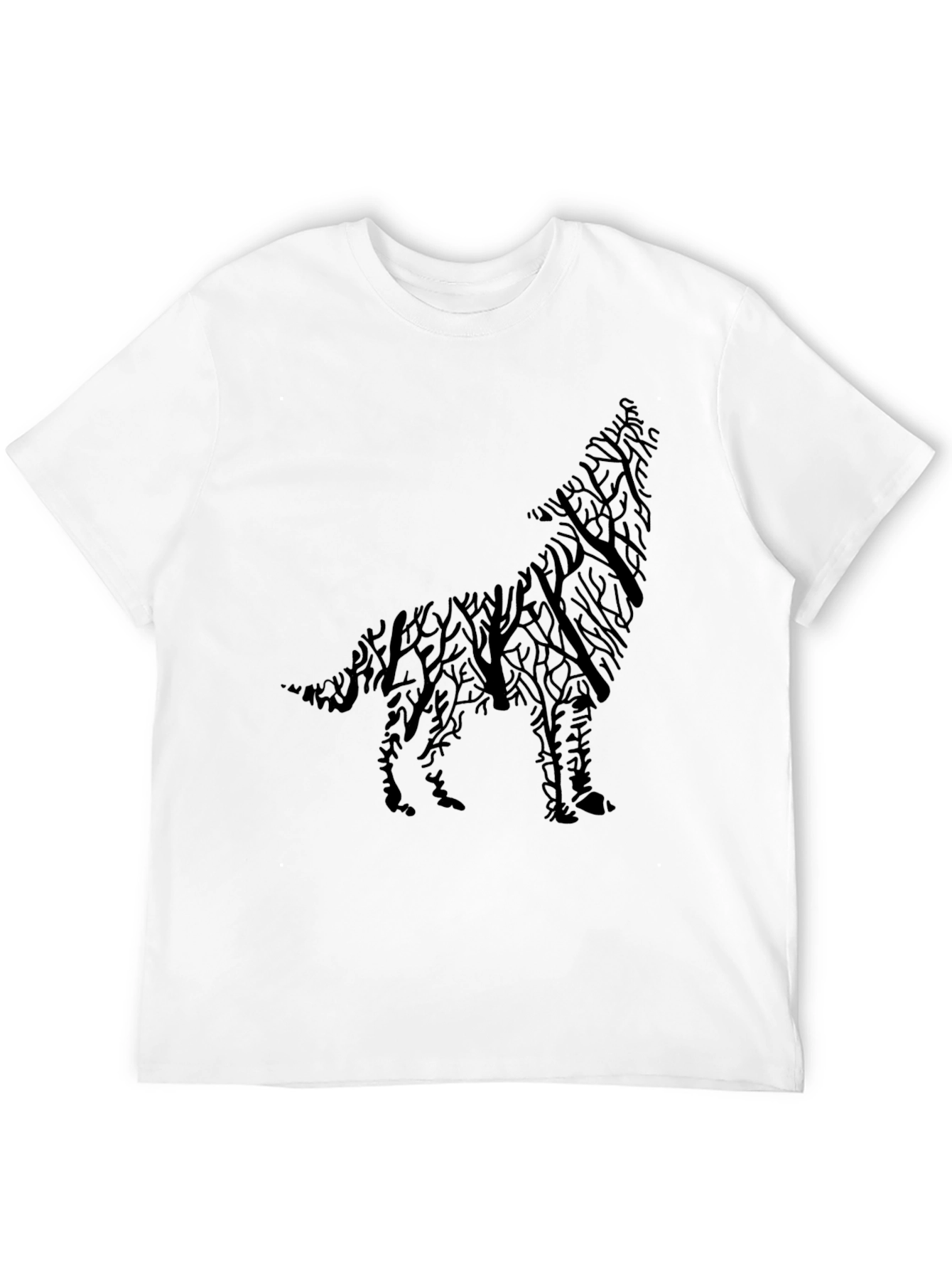 Black Wolf Tree Silhouette Graphic Tee - Men's Black T-Shirt view 12