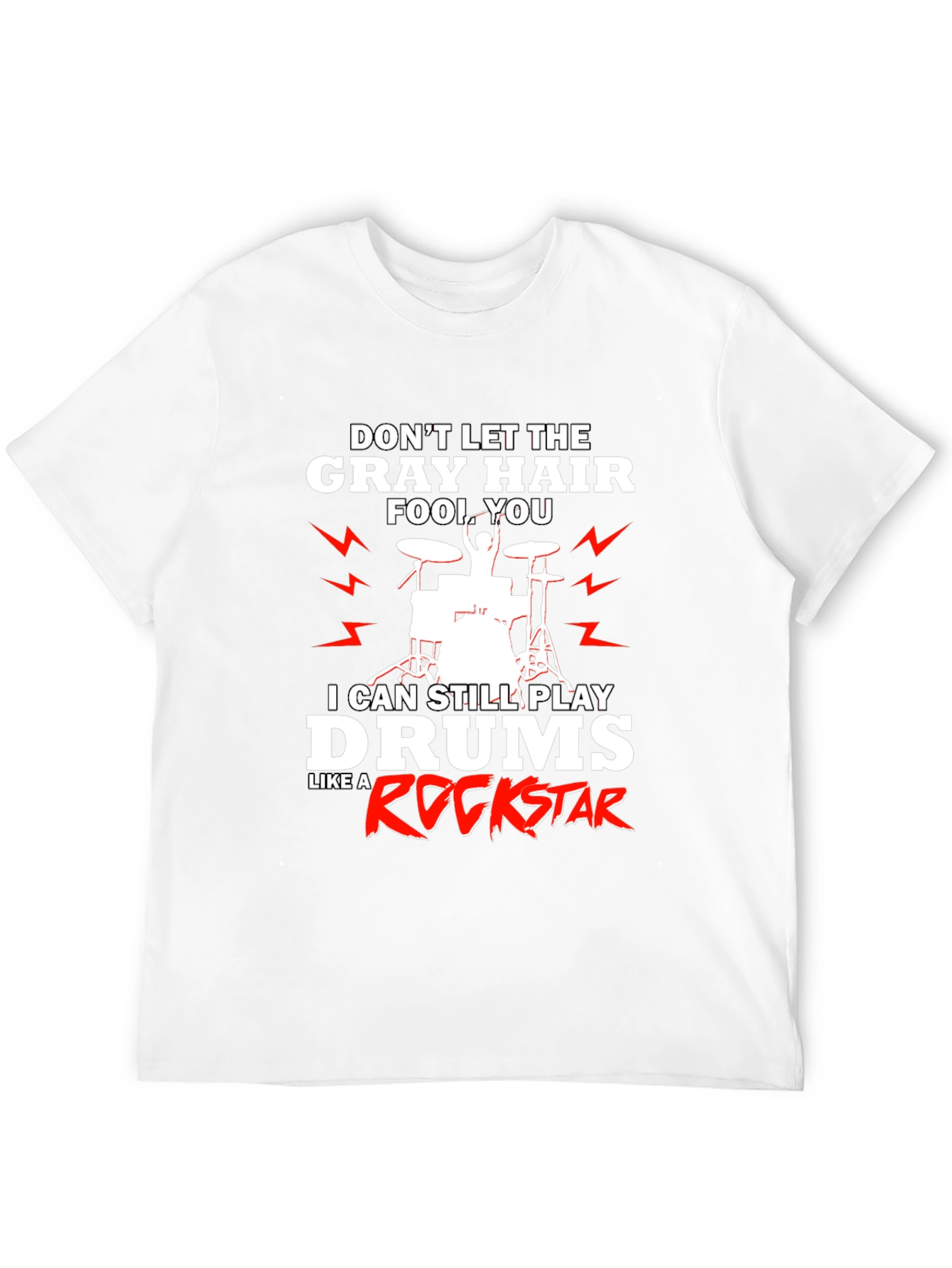 Black Funny Drummer T-Shirt - Gray Hair Rockstar view 12