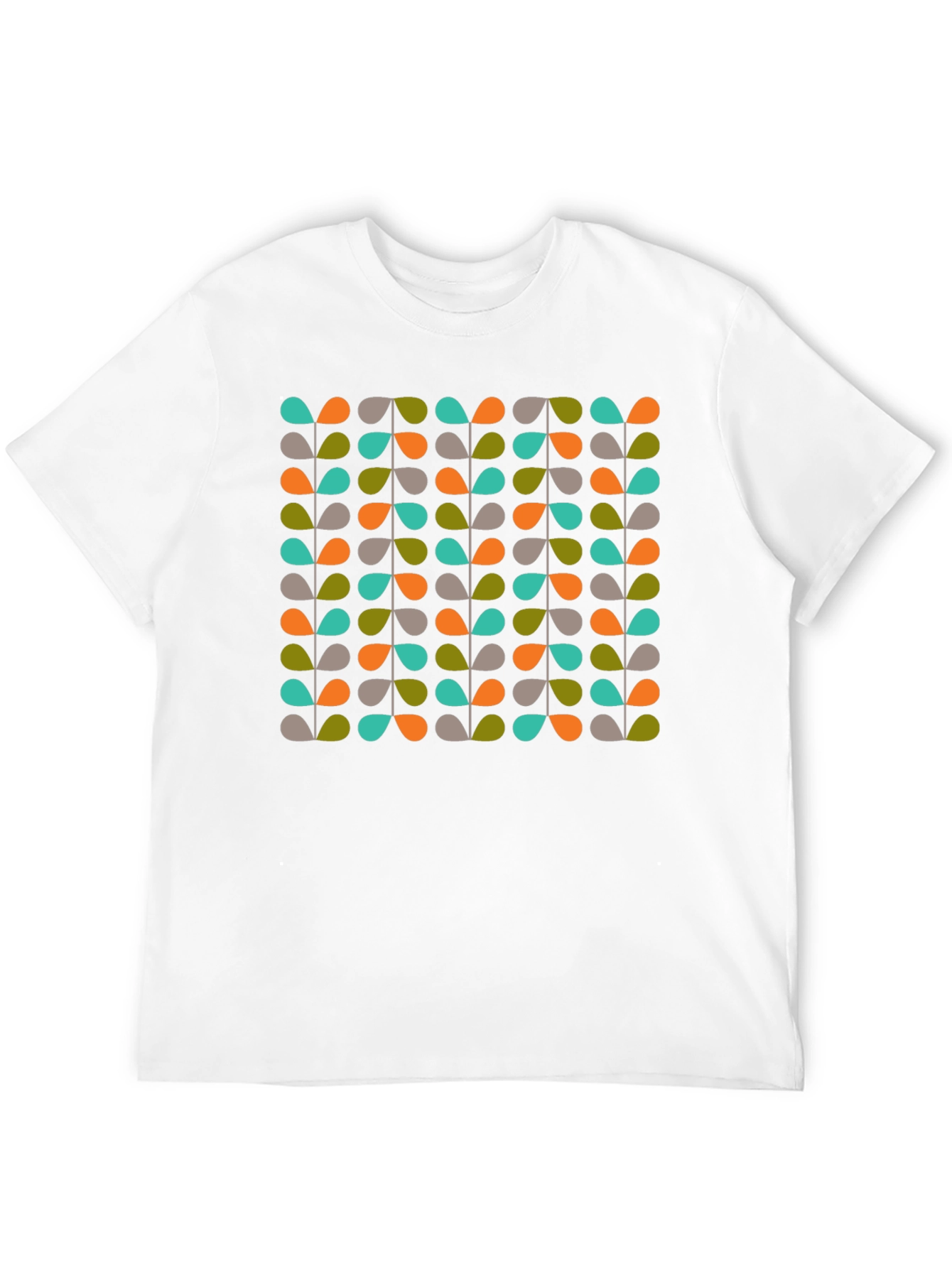 Black Retro Leaves Pattern Black T-Shirt view 12