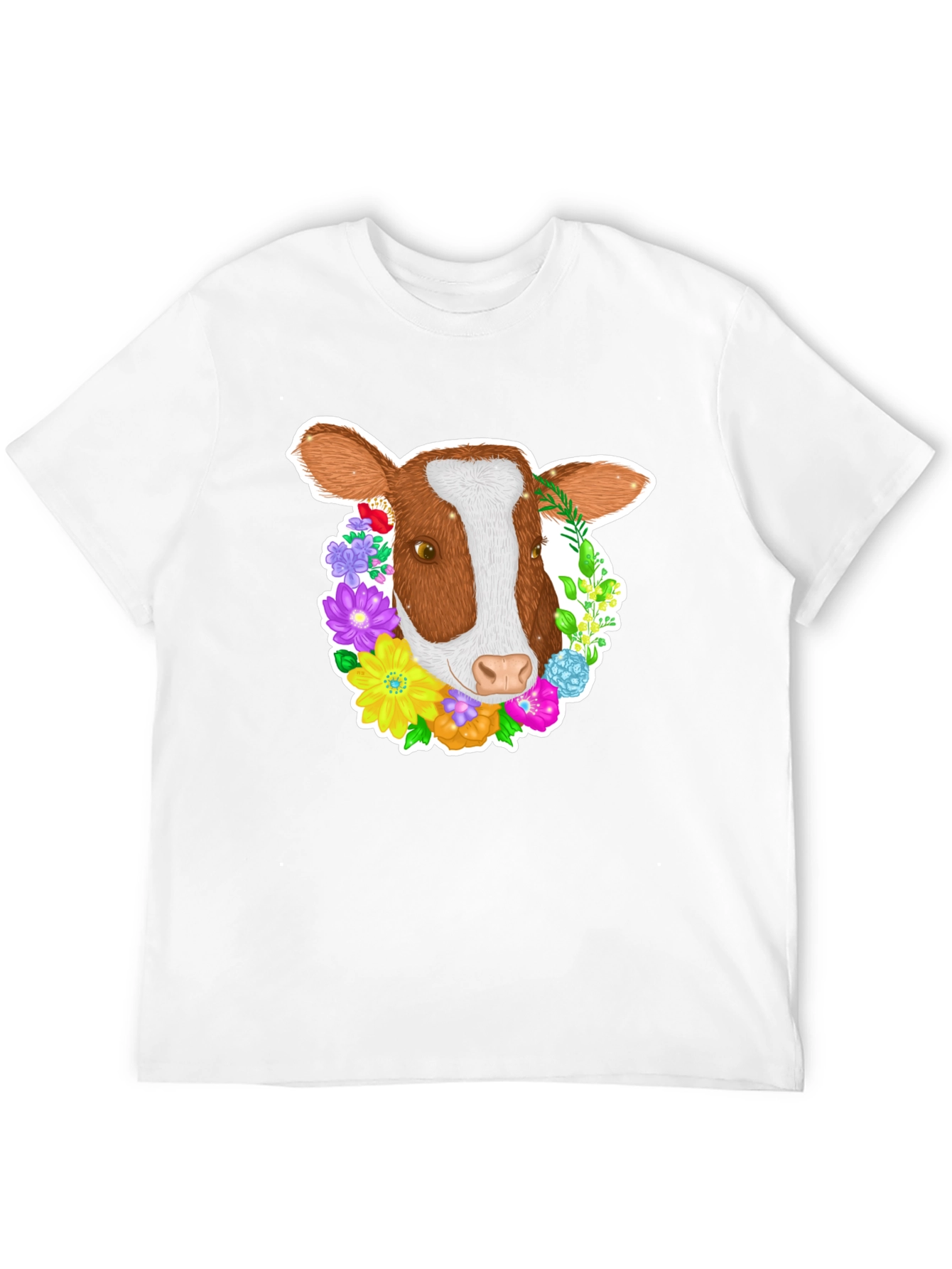 Black Floral Cow T-Shirt - Black Cotton Tee view 12