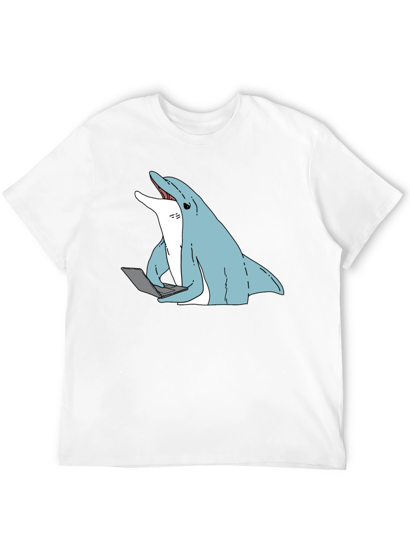 Black Dolphin Laptop Tee - Casual Cotton Blend T-Shirt view 12