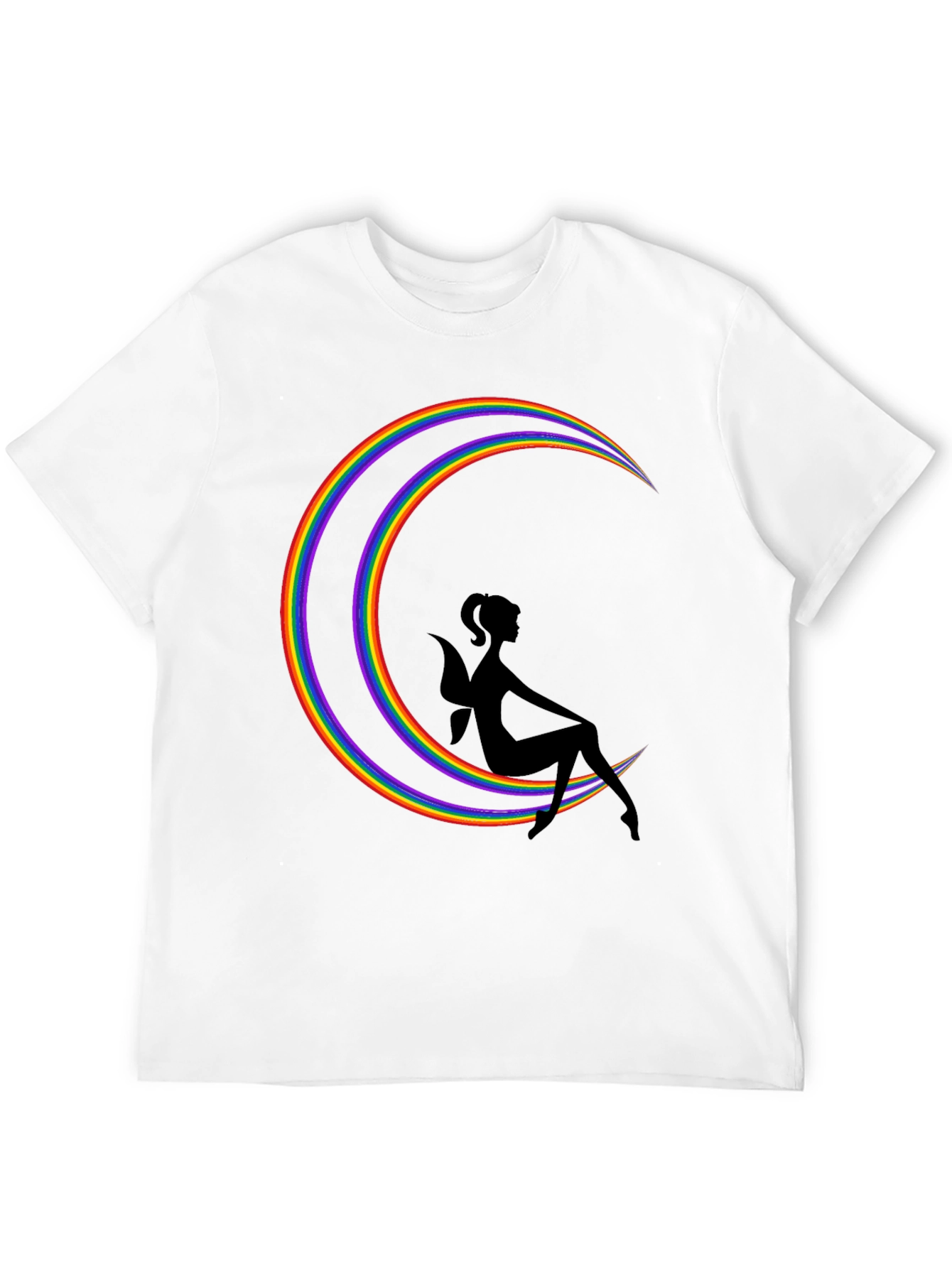 Black Rainbow Moon Fairy Graphic Tee - Soft Black Cotton T-Shirt view 12