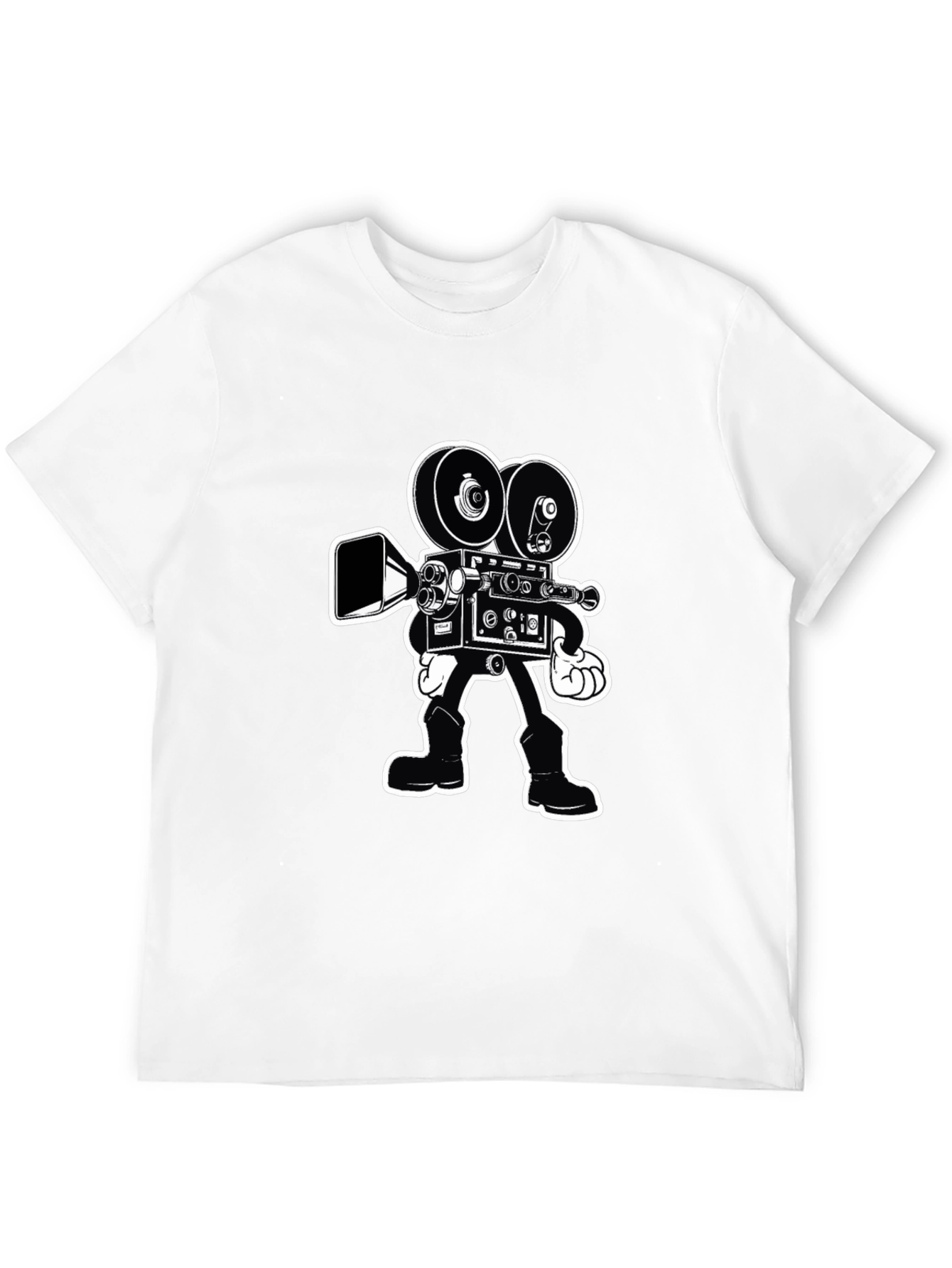Black Retro Cartoon Movie Camera T-Shirt - Black Cotton Tee view 12