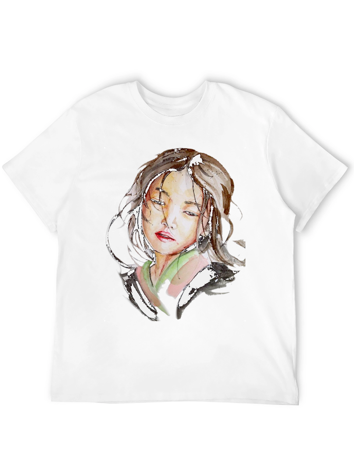 Black Watercolor Portrait Graphic Black T-Shirt view 12