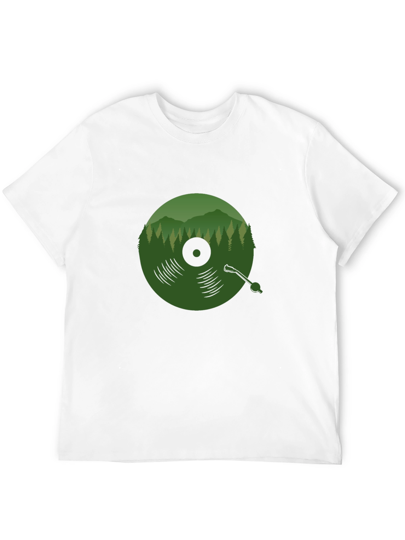 Black Green Vinyl Record Forest T-Shirt view 12