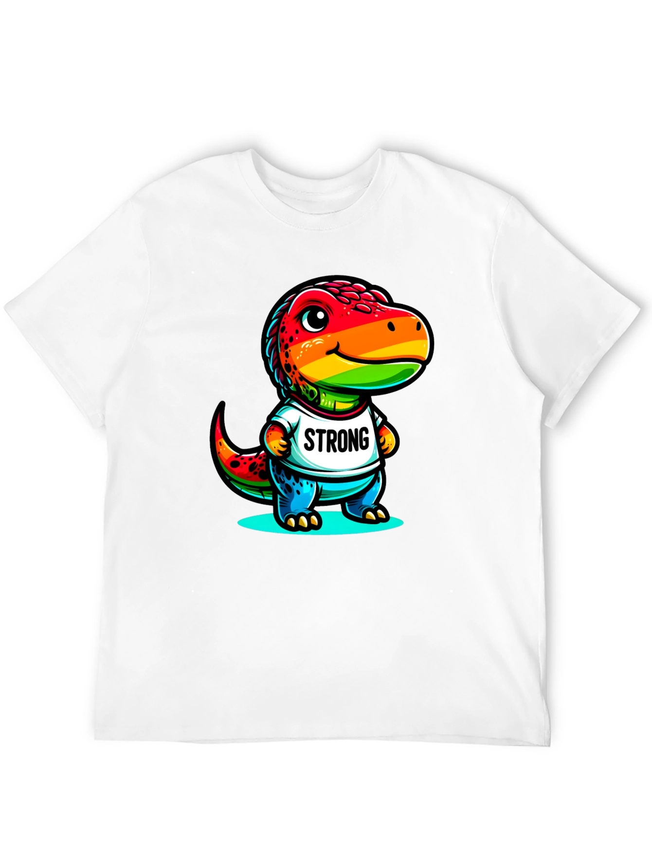 Black Rainbow Dinosaur Strong T-Shirt view 12